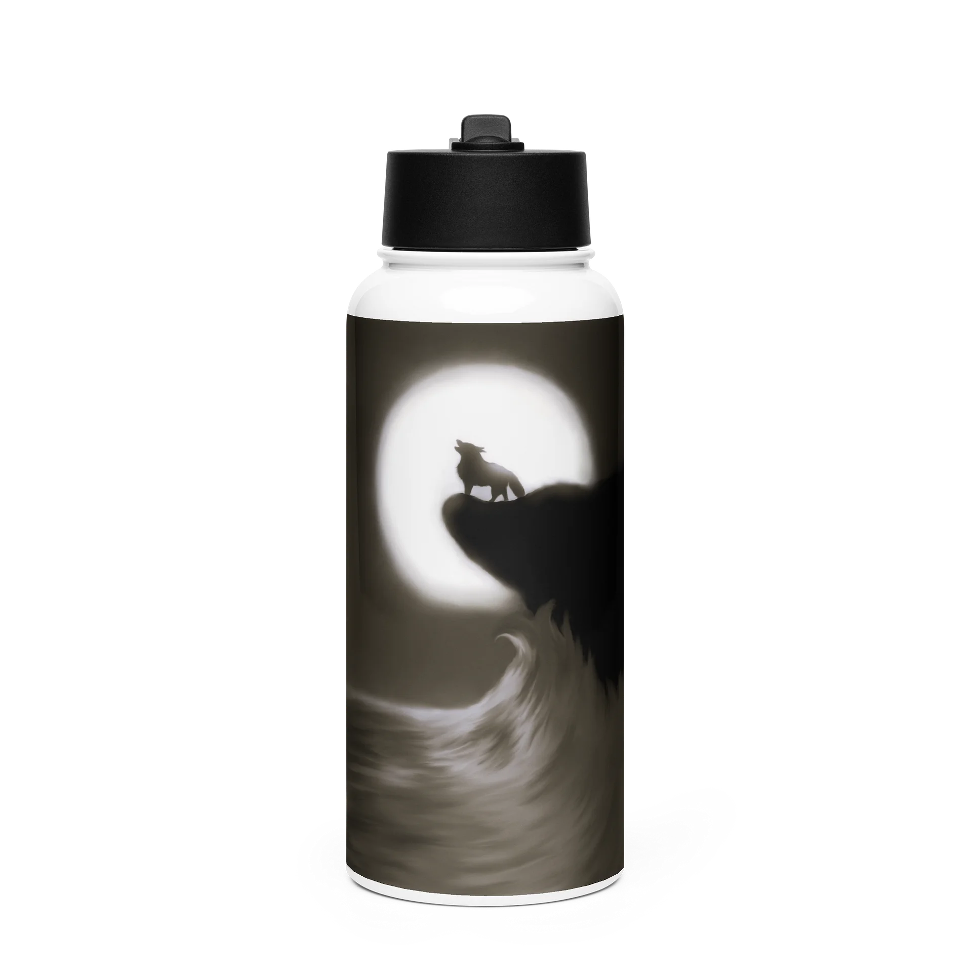 "Wolf on Cliff" Stainless Steel Water Bottle with a Straw Lid product image (1)