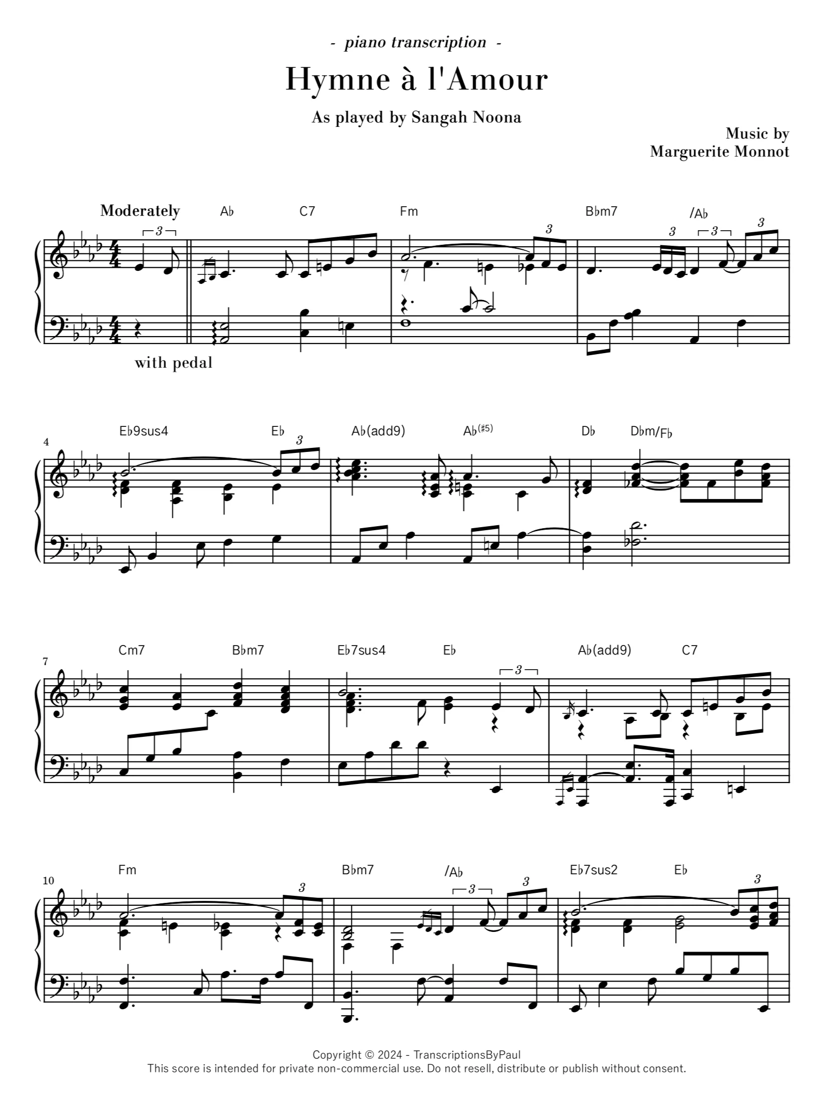 [A♭ major] Hymne à l'Amour - Sangah Noona product image (1)
