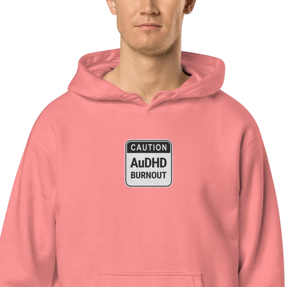 CAUTION: AuDHD BURNOUT embroidered pigment hoodie (B&W design) product image (2)