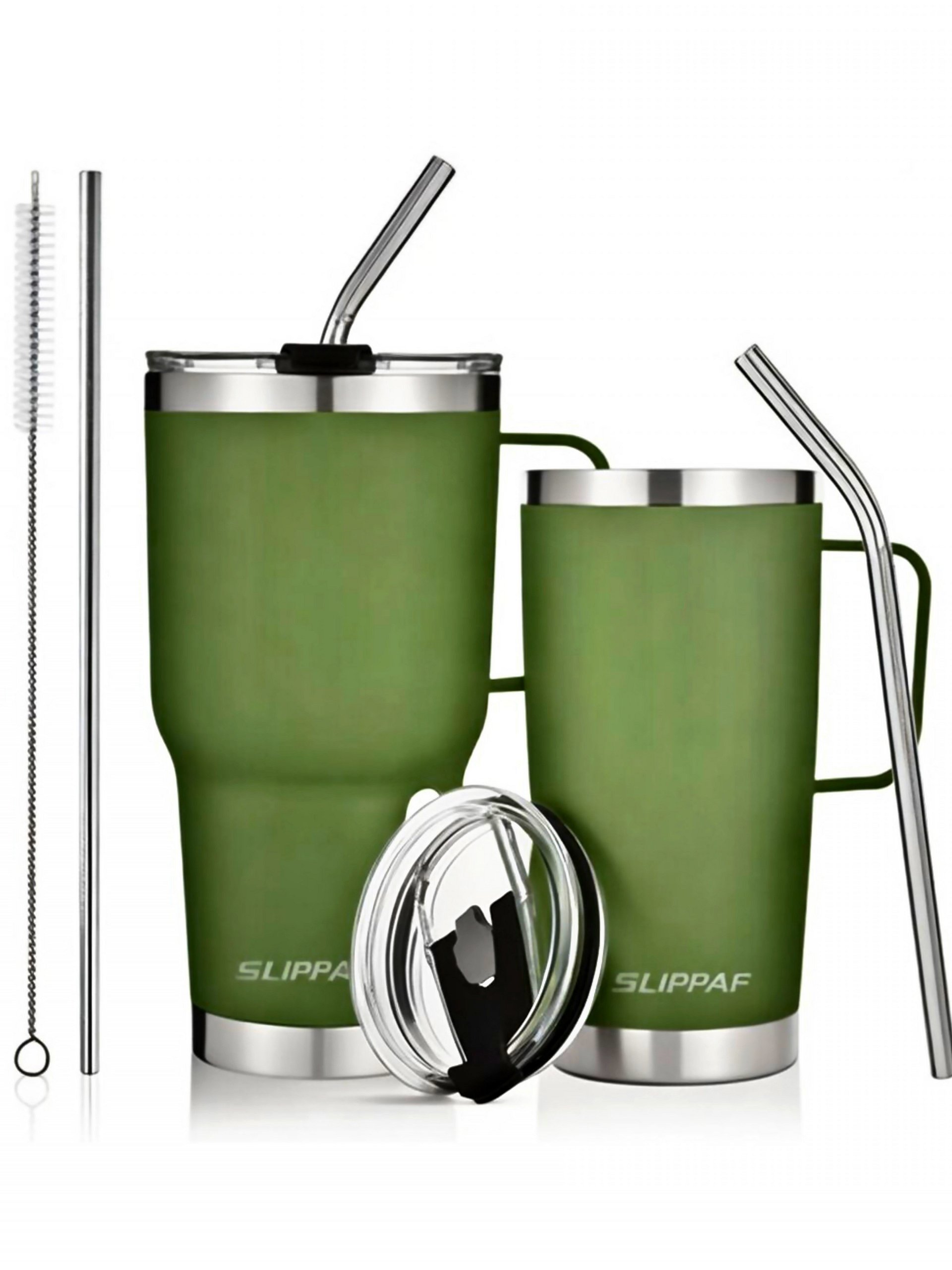 2 pack Tumbler 20 + 30 Oz With Handle, Lid and Straw (Green) product image (1)