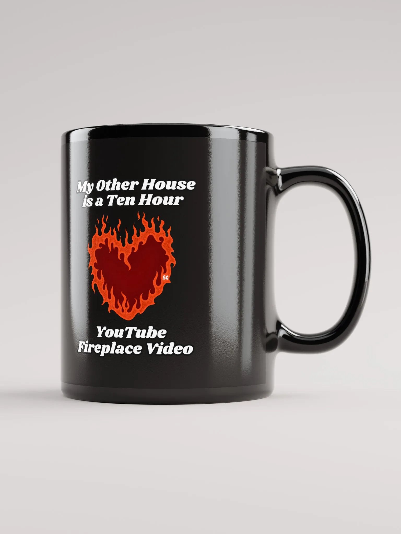 Flaming Heart - My Other House is a Ten Hour YouTube Fireplace Video | Black Glossy Mug product image (1)