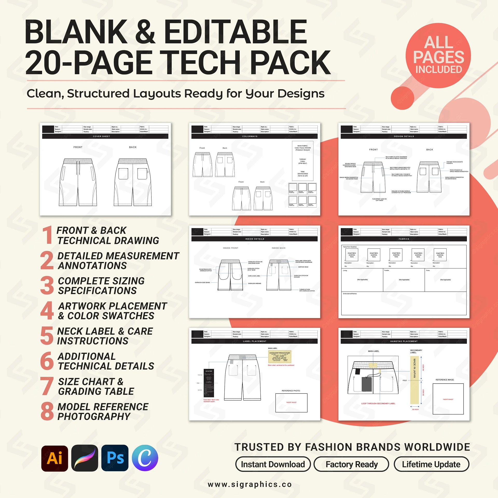 Sweat Shorts Tech Pack Template – Editable AI File product image (3)