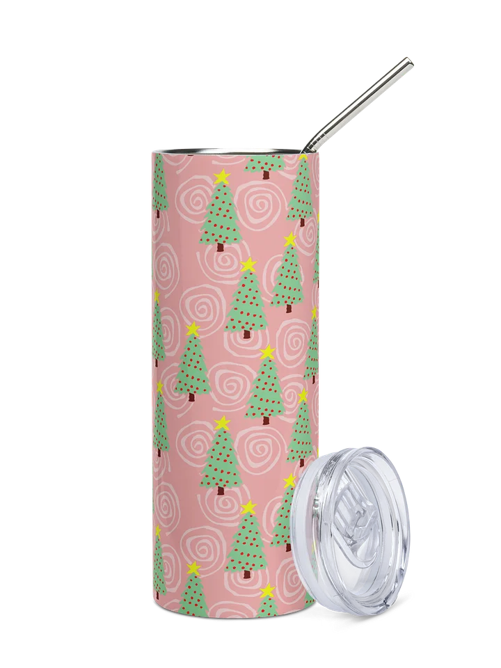 Green Christmas Trees on Pink Spirals Stainless Steel Tumbler with Straw product image (1)