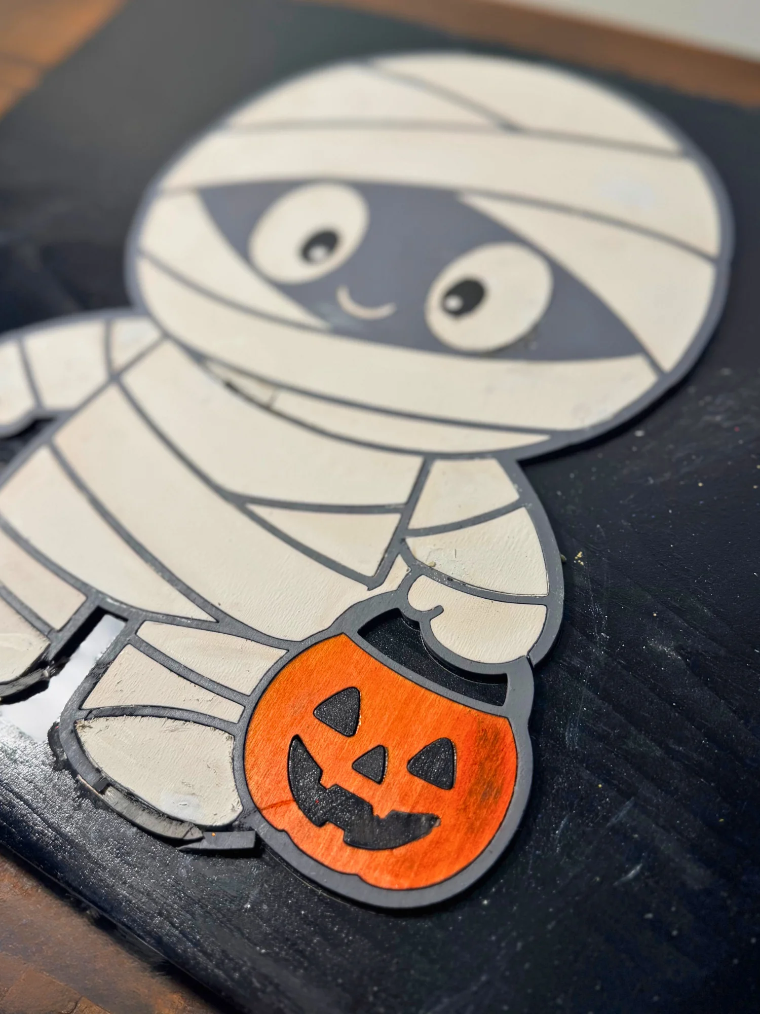 Halloween Mummy/Pumpkin Layered Wood Sign product image (2)