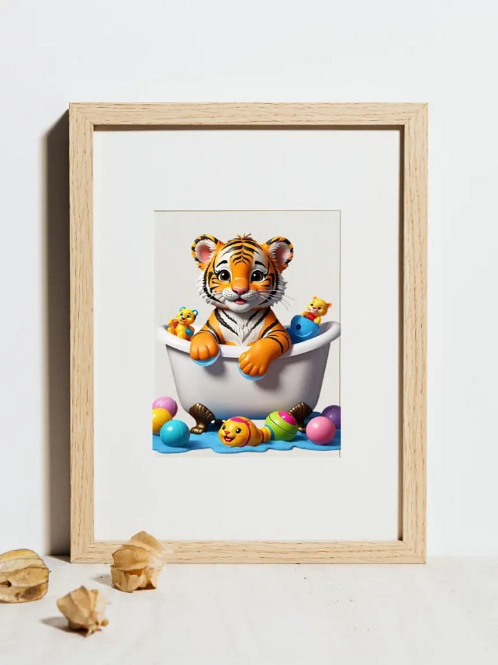 Baby Tiger Taking a Bath Kid Nursery Print Child Wall Art product image (2)