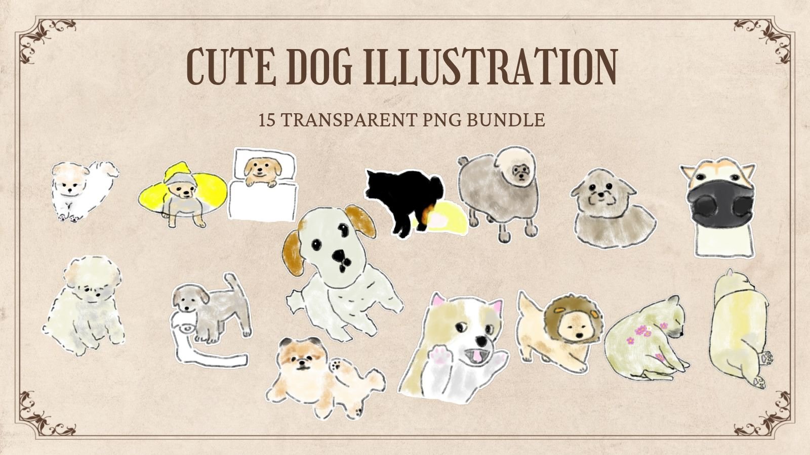 15 Cute Hand-Drawn Dog PNG Clipart Bundle product image (1)