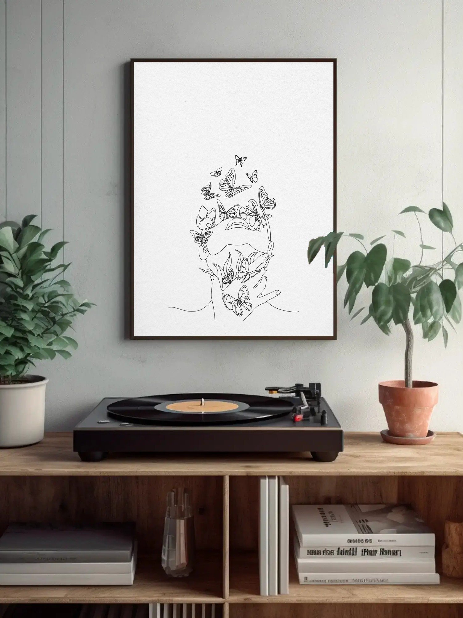 Butterfly Line Art Print - Minimalist One-Line Drawing of Woman with Butterflies, Modern Wall Art, Black and White Feminine Decor product image (4)