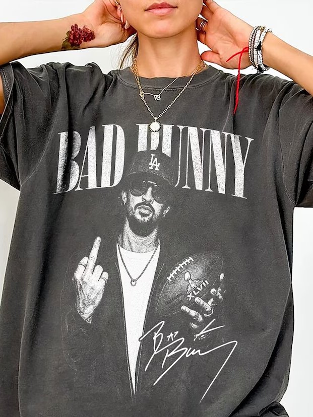 Bad Bunny Super Bowl XLVII Shirt - Vintage 90s Bootleg Style Tee - Retro Bad Bunny Football Graphic T-Shirt - Urban Streetwear Unisex Shirt product image (2)