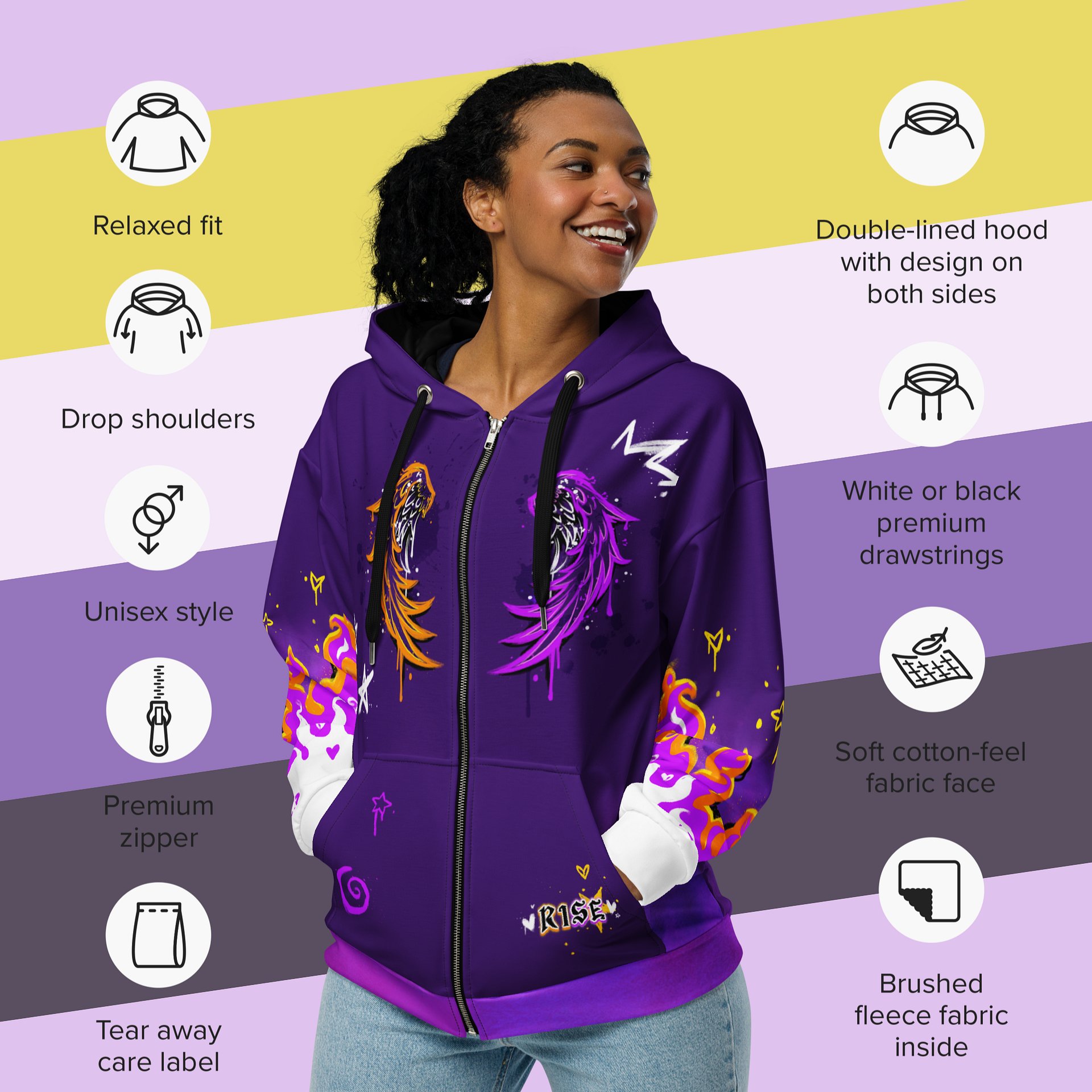 RISE Collection: Subtle Nonbinary Pride Phoenix Zip Hoodie - PURPLE product image (5)