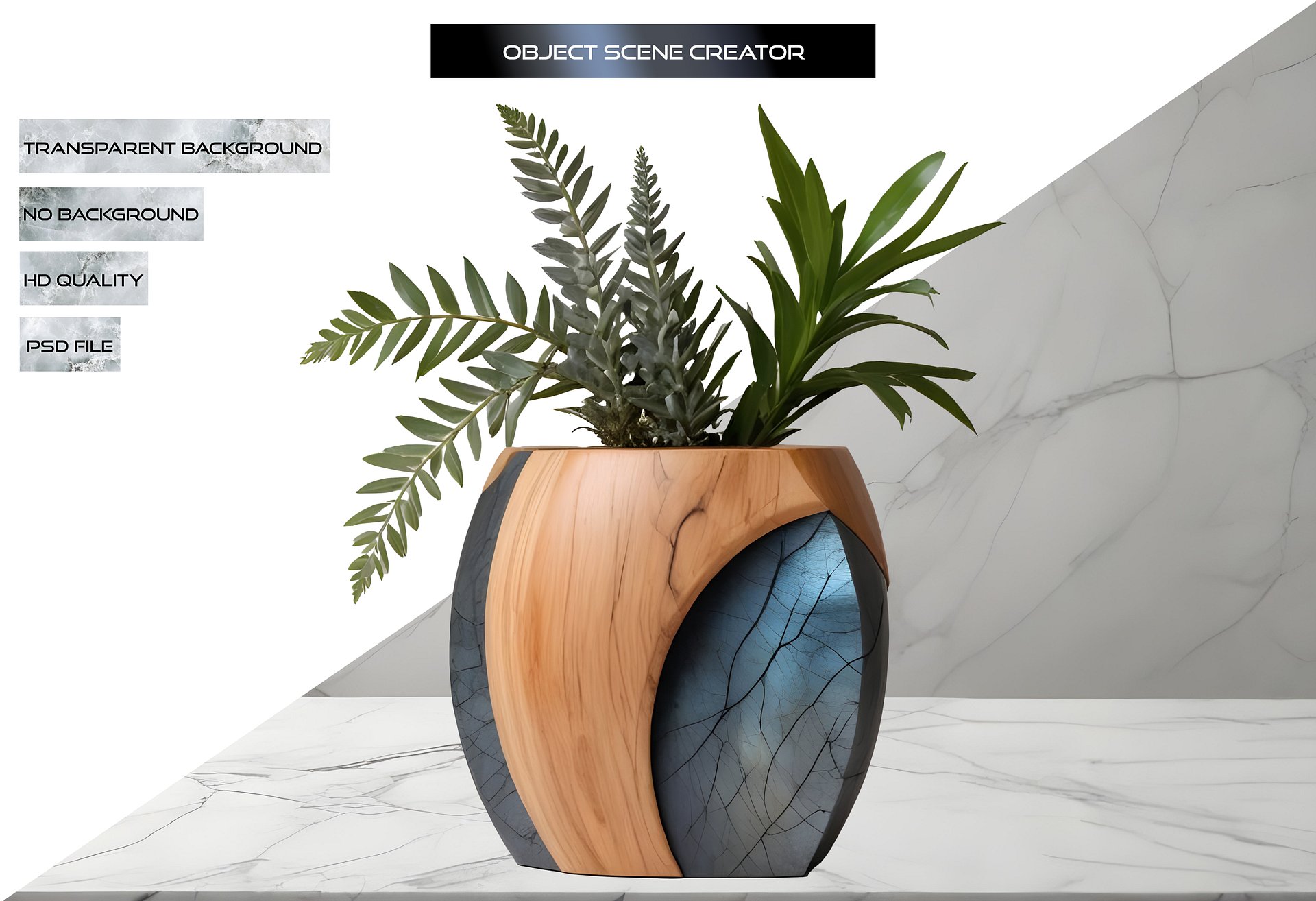 Celestial Grace – Boho Chic Wooden and Labradorite Planter PNG product image (2)