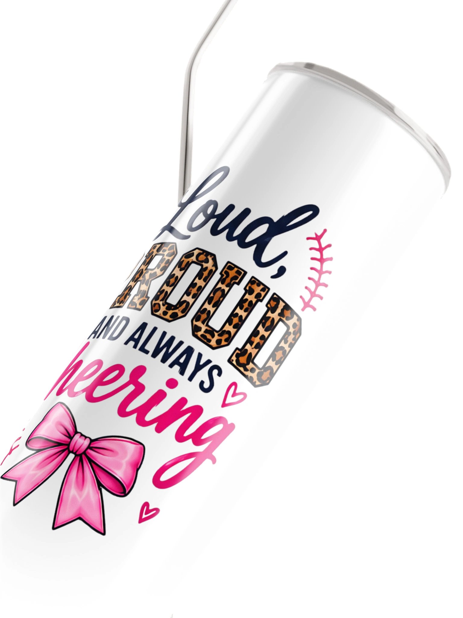 Loud, Proud and Always Cheering Skinny Tumbler | 20oz Sports Mom Cup with Straw product image (4)