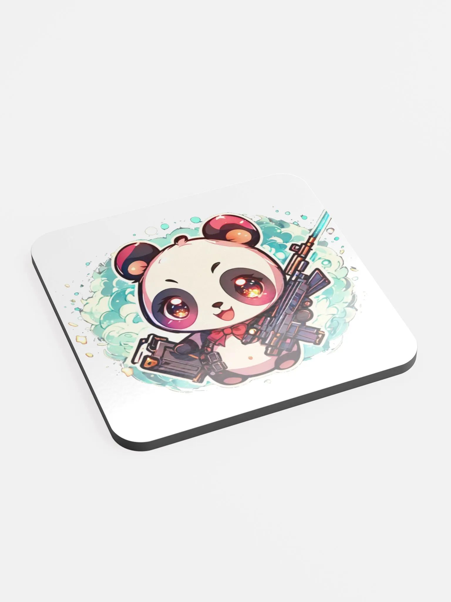 Chibi Panda Gunner Glossed Cork Coaster product image (2)
