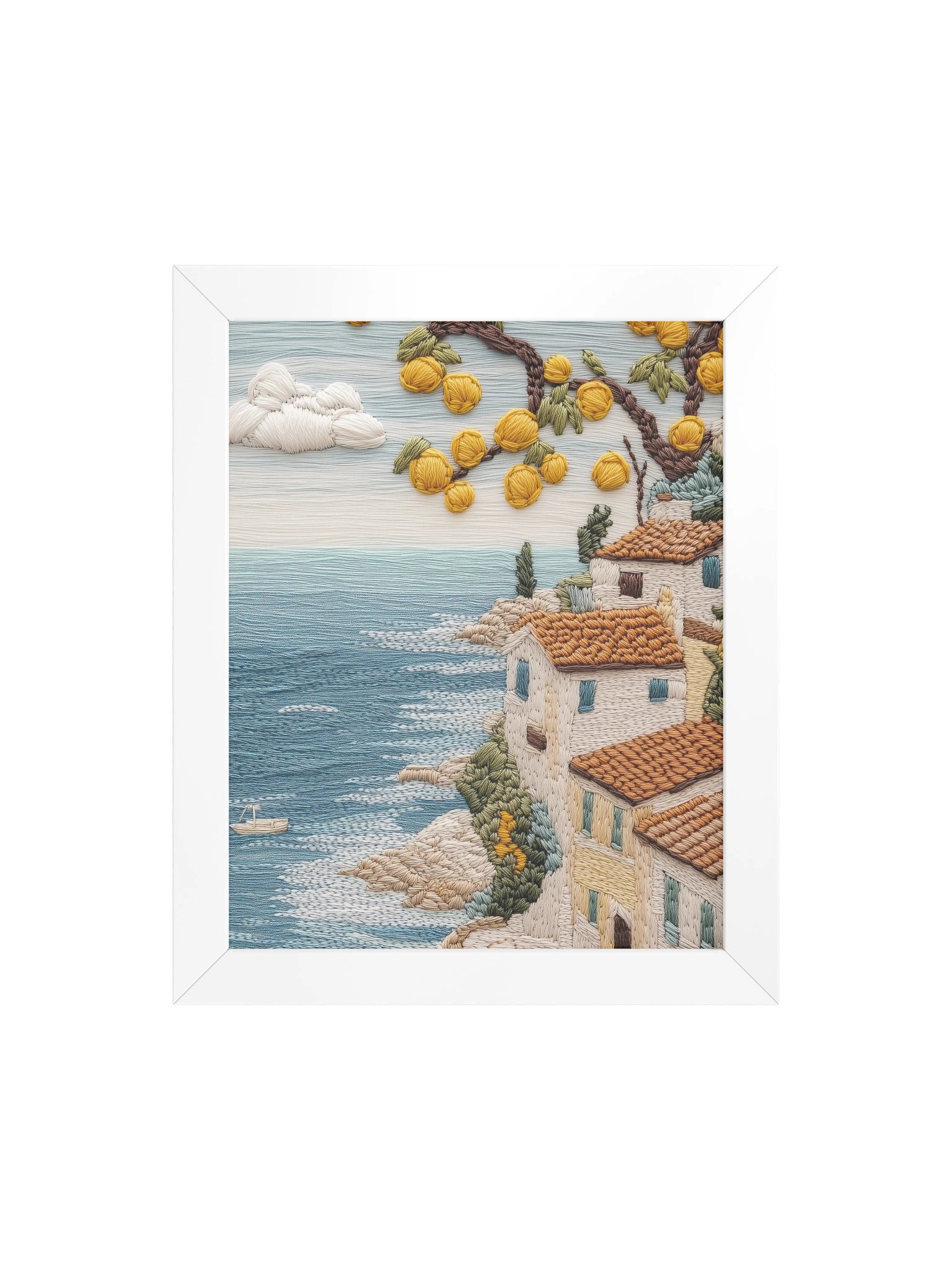 A Lemon Morning on the Amalfi Coast | Embroidery-Style Wall Art — Framed Print product image (28)