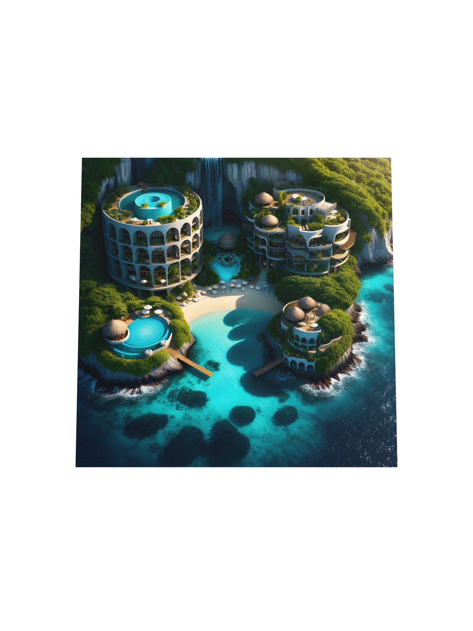 Island Resort Tropical Architecture | Fantasy Resort Poster | Turquoise Lagoon Wall Art product image (5)
