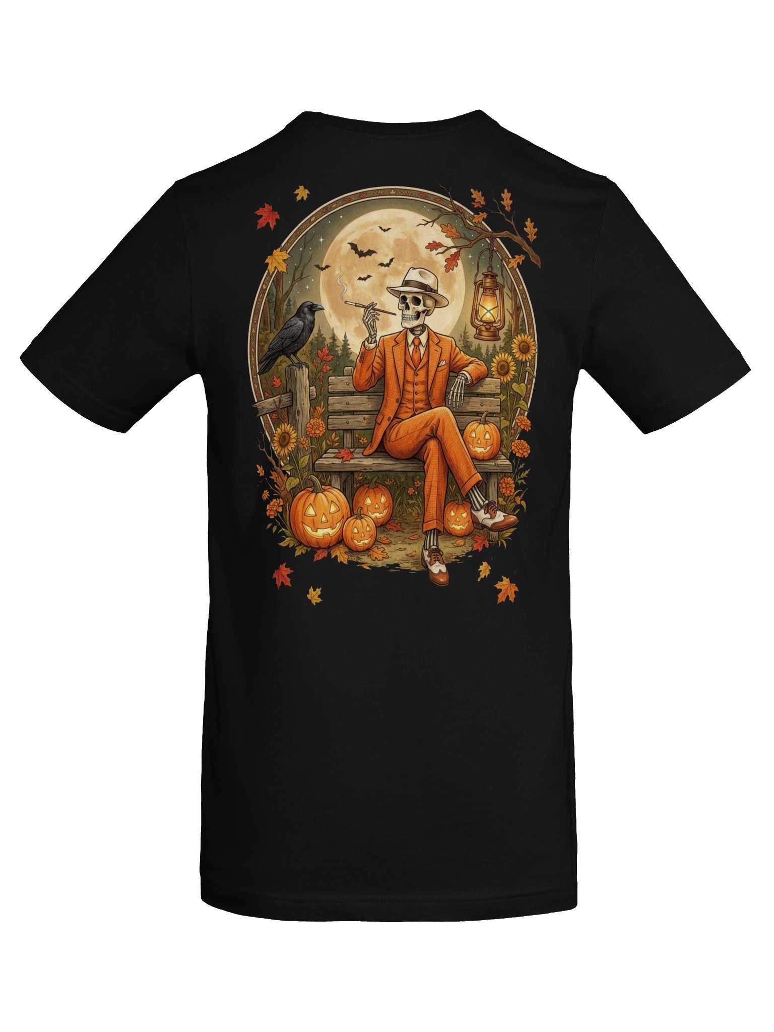 Spooky Skeleton Autumn Vibe Tee - Vintage Halloween Pumpkin & Raven T-Shirt product image (3)