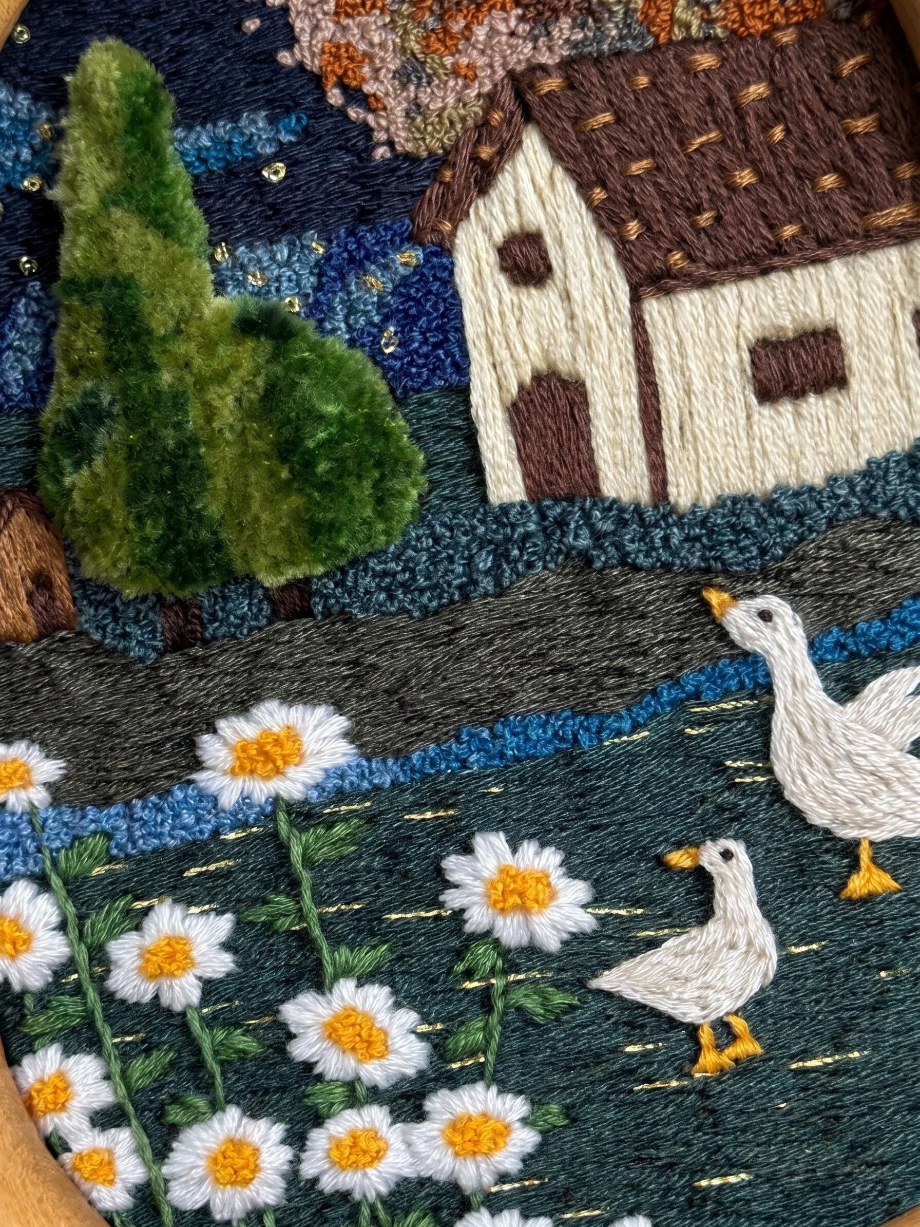 Ducks of Brugge Embroidery Wall Art - Completed Full-Stitch Textile Painting (9x12.5cm) product image (3)
