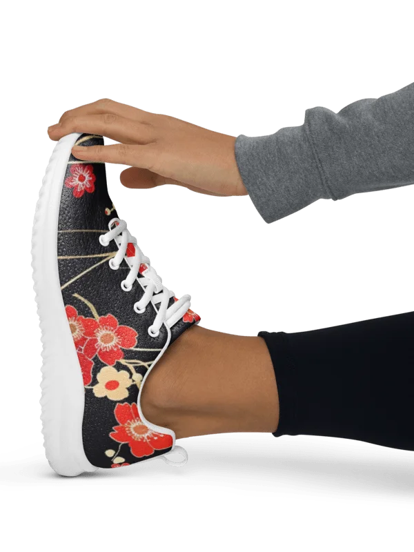 Japanese Kimono Floral Women's Athletic Shoes | Black Cherry Blossom Sneaker product image (4)