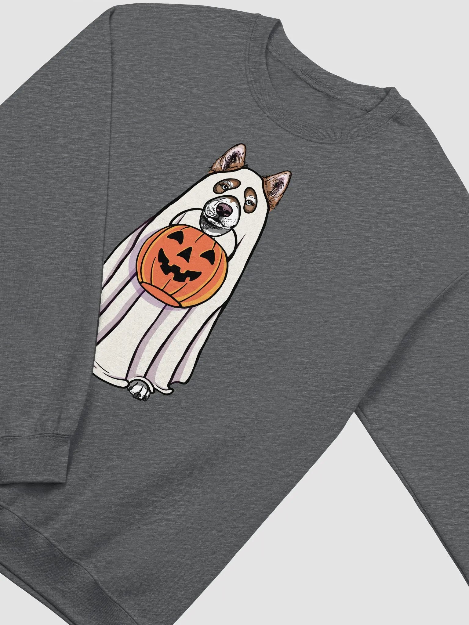 Funny Halloween Alaskan Malamute(Red) Sweatshirt | Funny Dog Wearing a Ghost Costume and Holding a Pumpkin Basket product image (4)