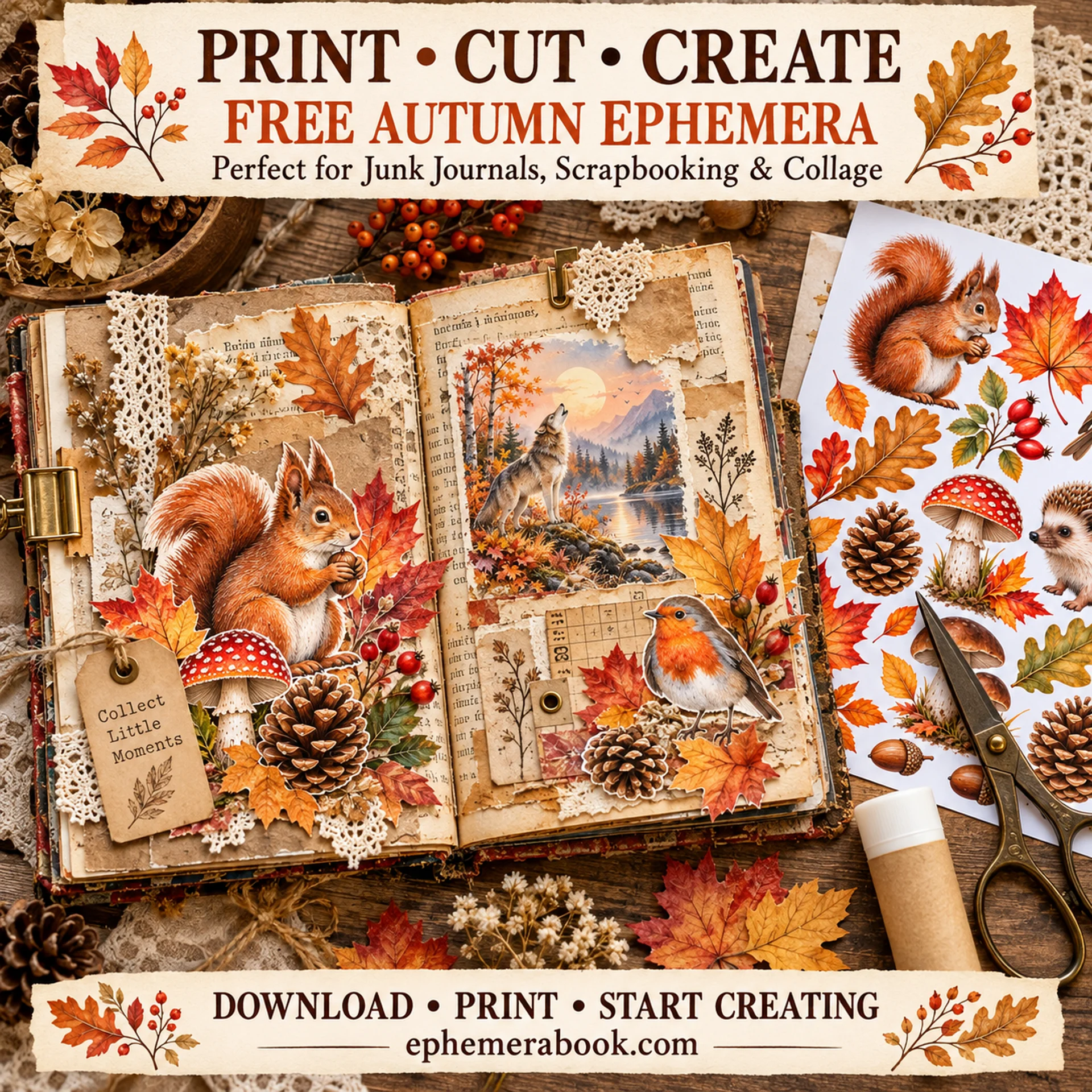 Free Autumn Ephemera Printable PDF – 4 Fall Journal Pages product image (4)