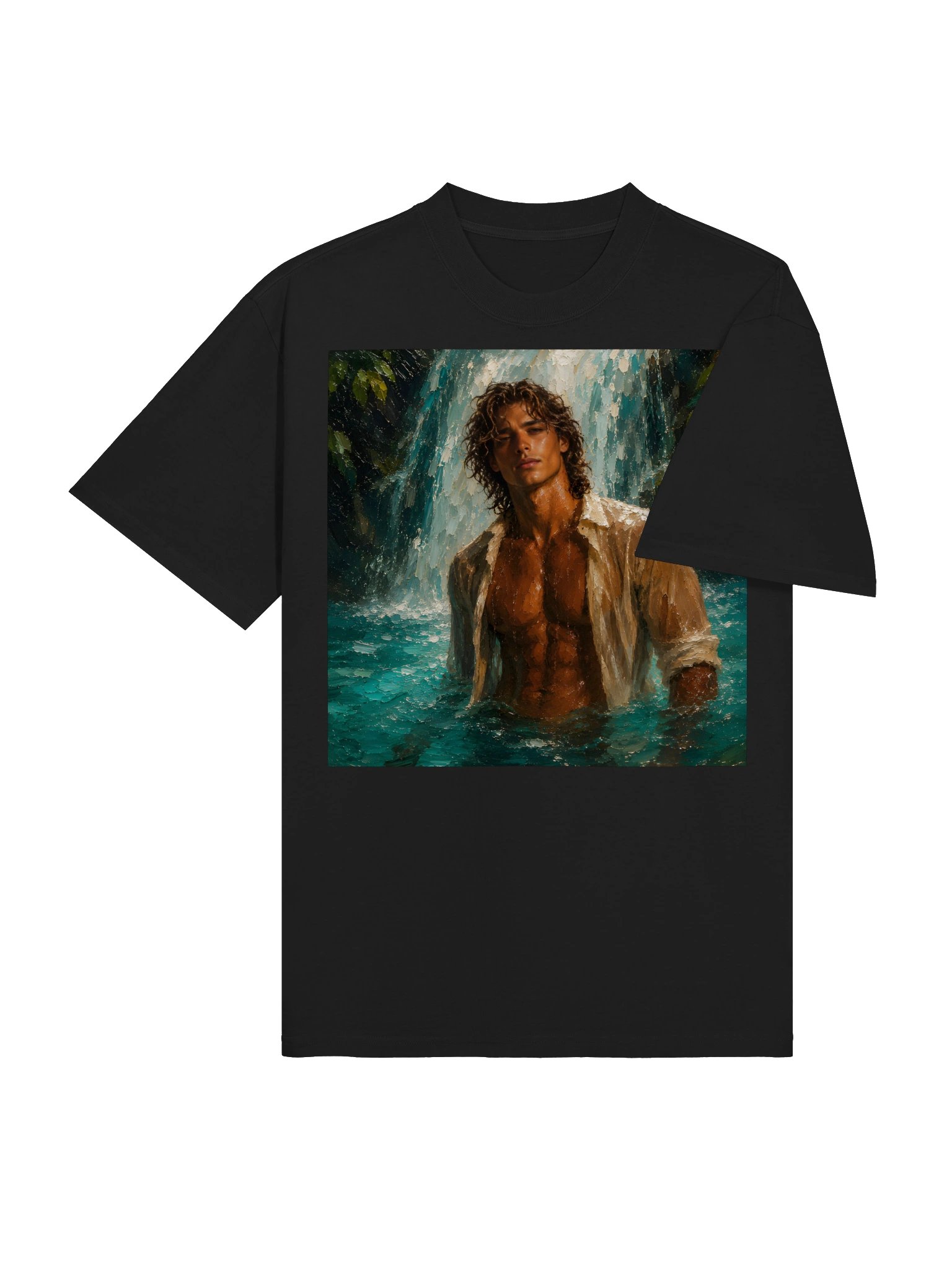 Handsome Man Waterfall Oil Painting T-Shirt, Romantic Fantasy Art, Romantasy Book Lover Gift product image (5)