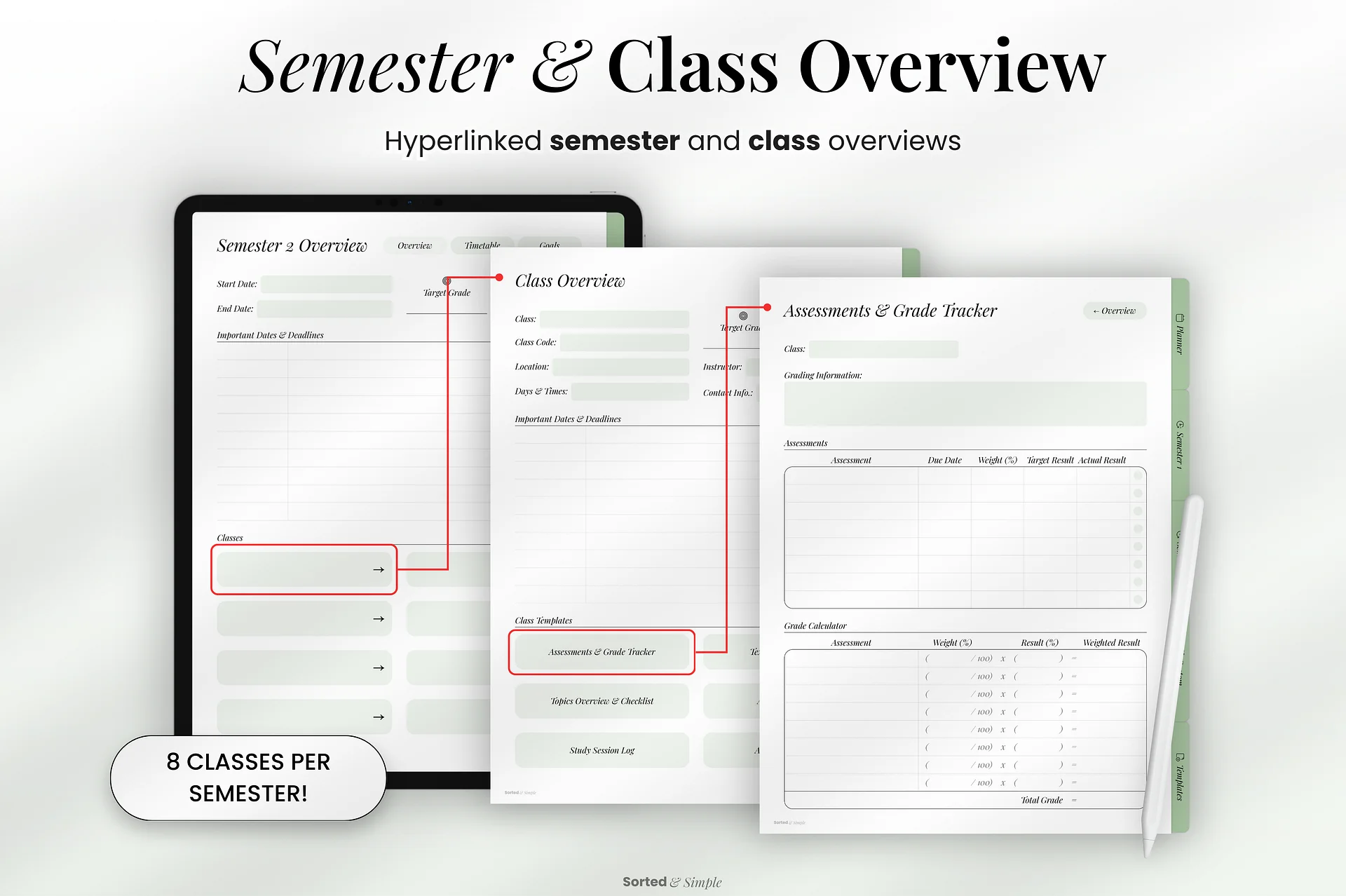 2026/2027 Mid-Year Student Digital Planner Portrait - Matcha Green product image (3)