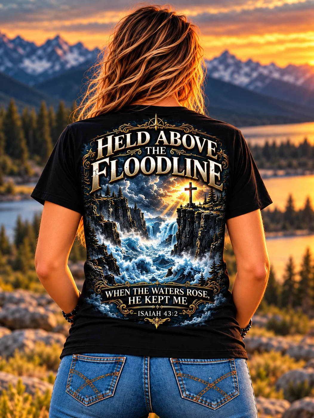 Held Above the Flood line – Isaiah 43:2 Scripture T-Shirt product image (2)