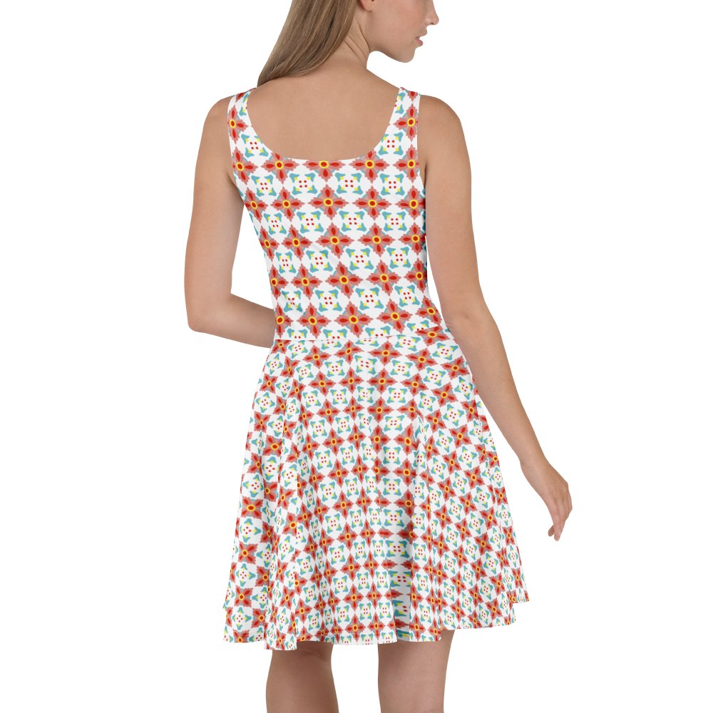 Retro Red Yellow & Cyan Floral Dress product image (3)