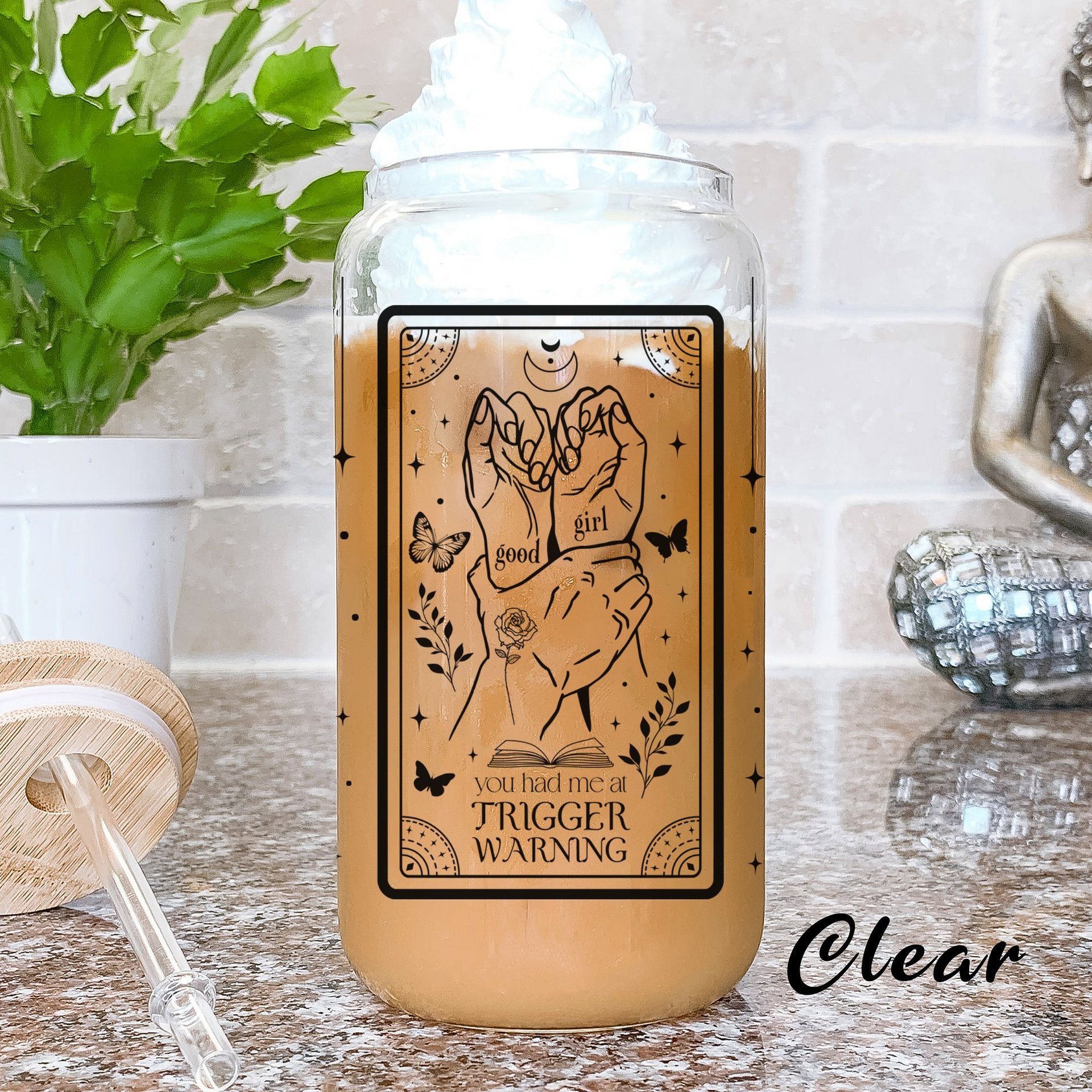 Smut Book Reader Dark Romance Trigger Warning 16oz Glass Can Seamless Full Wrap SVG PNG, Beer Glass Sublimation Design, Digital Download product image (1)