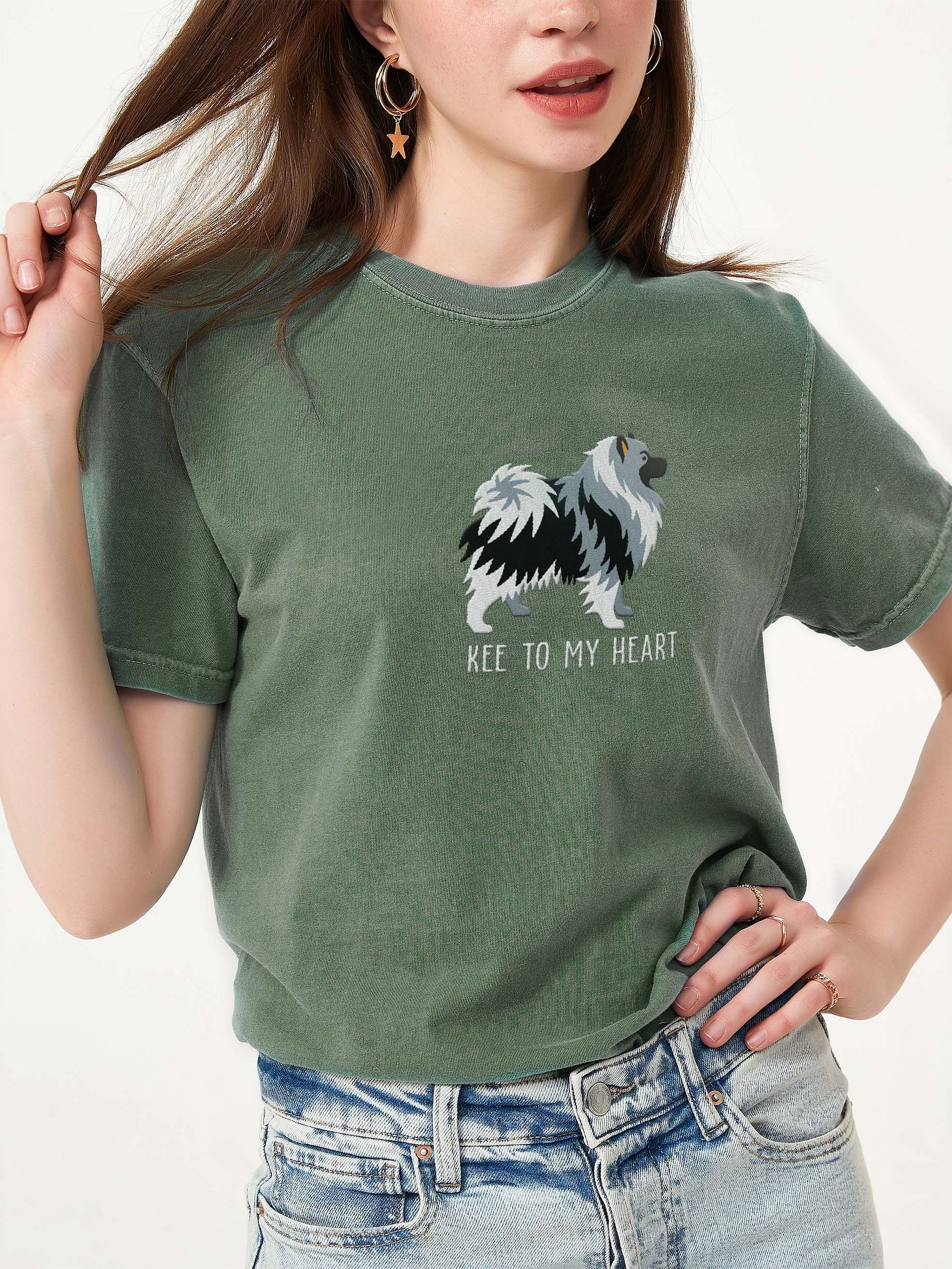 Kee to My Heart T-Shirt(Embroidered) of a Keeshond(Black & White) product image (2)