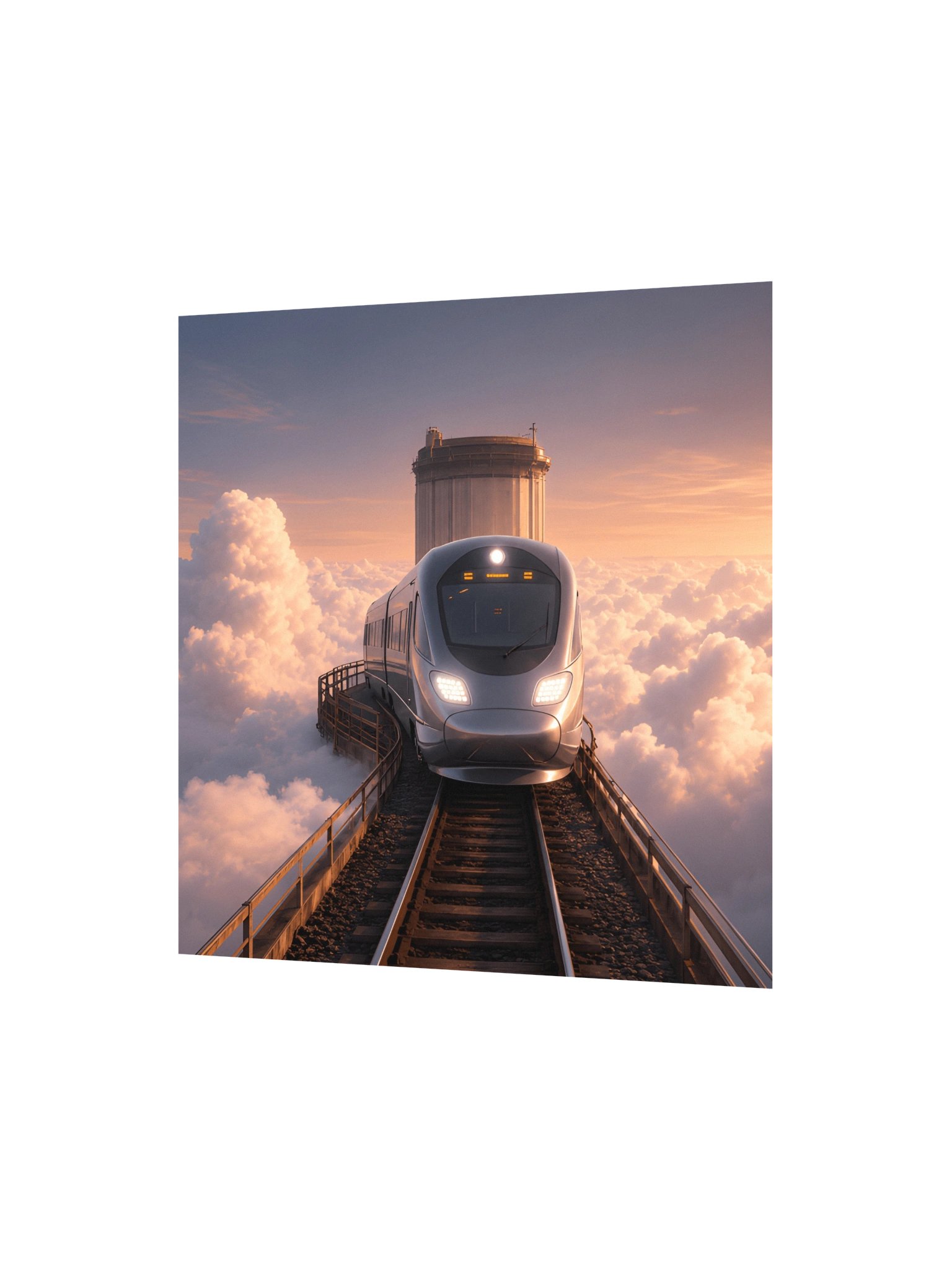 Surreal Train in the Clouds Wall Art | Futuristic Dreamcore Poster | Minimalist Sci Fi Print product image (3)
