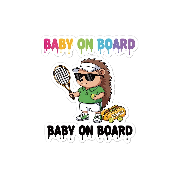 Funny Hedgehog Tennis Baby on Board Sticker - 5x5 Weatherproof Vinyl Car Decal - Premium Hedgehog Tennis Court Accessory product image (1)