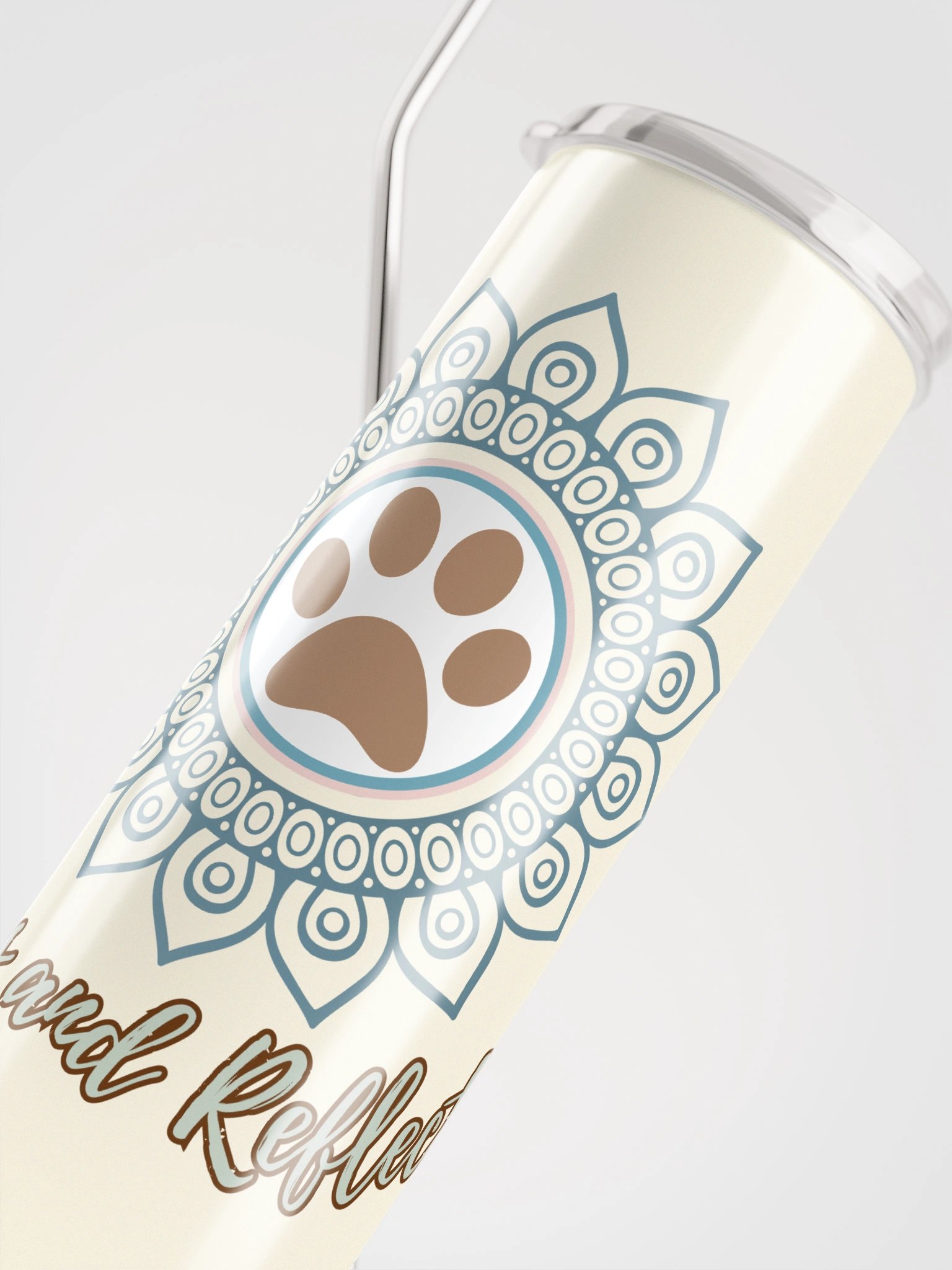 Paws and Reflect Mindful Mandala Paw Print Stainless Steel Tumbler with Straw - Apricot White product image (4)