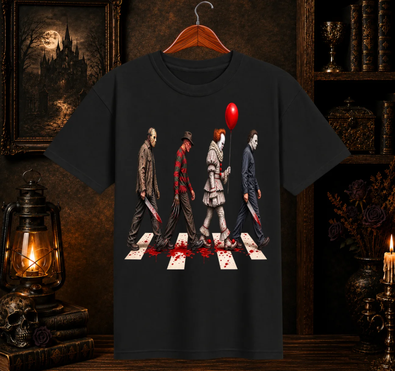 Horror Slashers Abbey Road Graphic T-Shirt | Horror Mashup Graphic Tee product image (1)