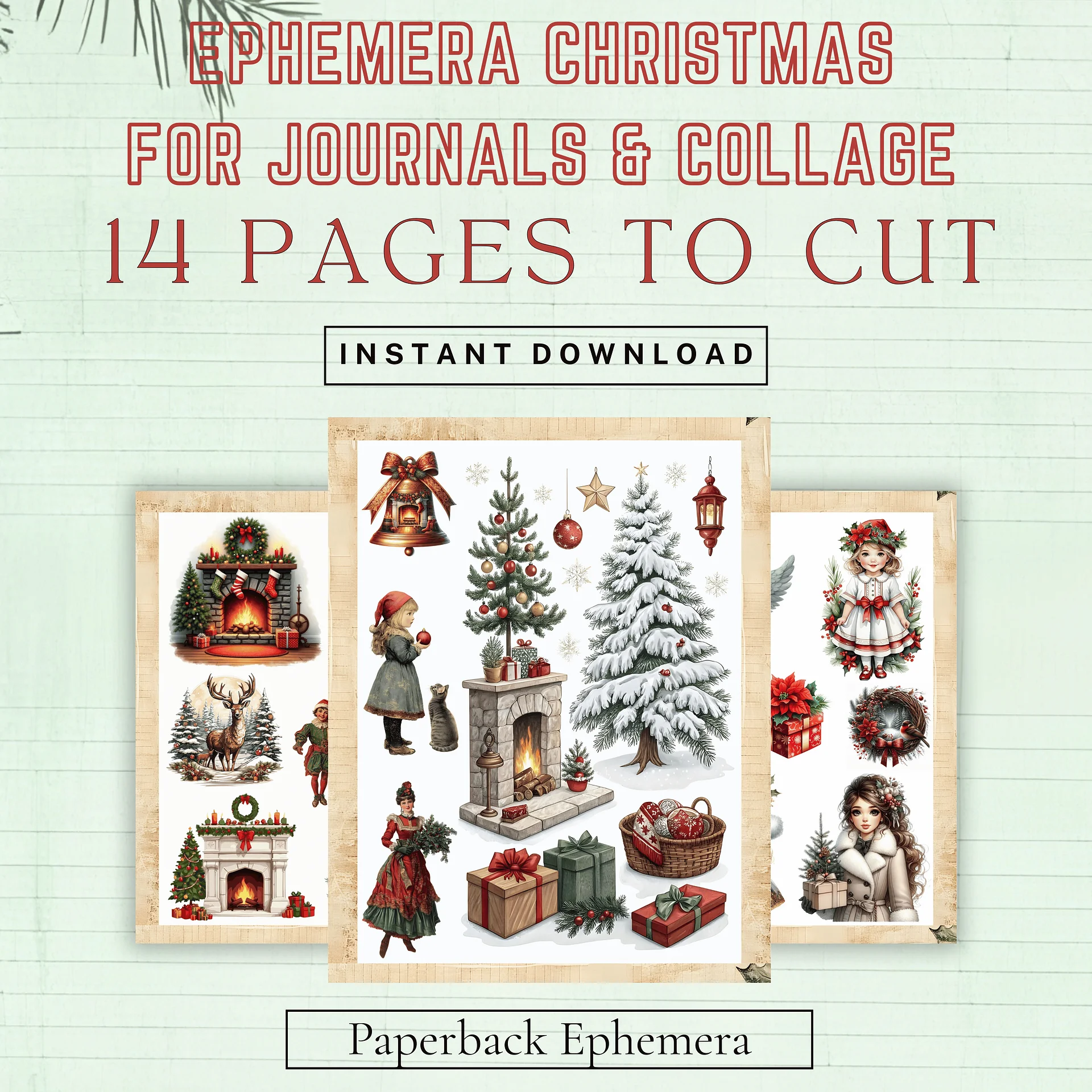 Vintage Christmas Ephemera Printable – 14-Page Junk Journal PDF product image (5)
