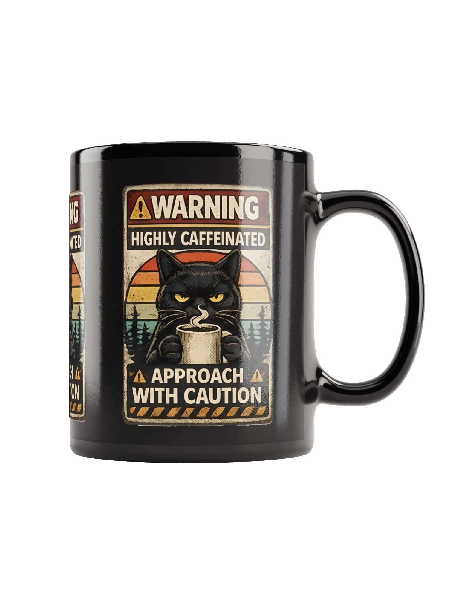 Warning: Highly Caffeinated – Funny Cat Mug (Approach With Caution) product image (3)
