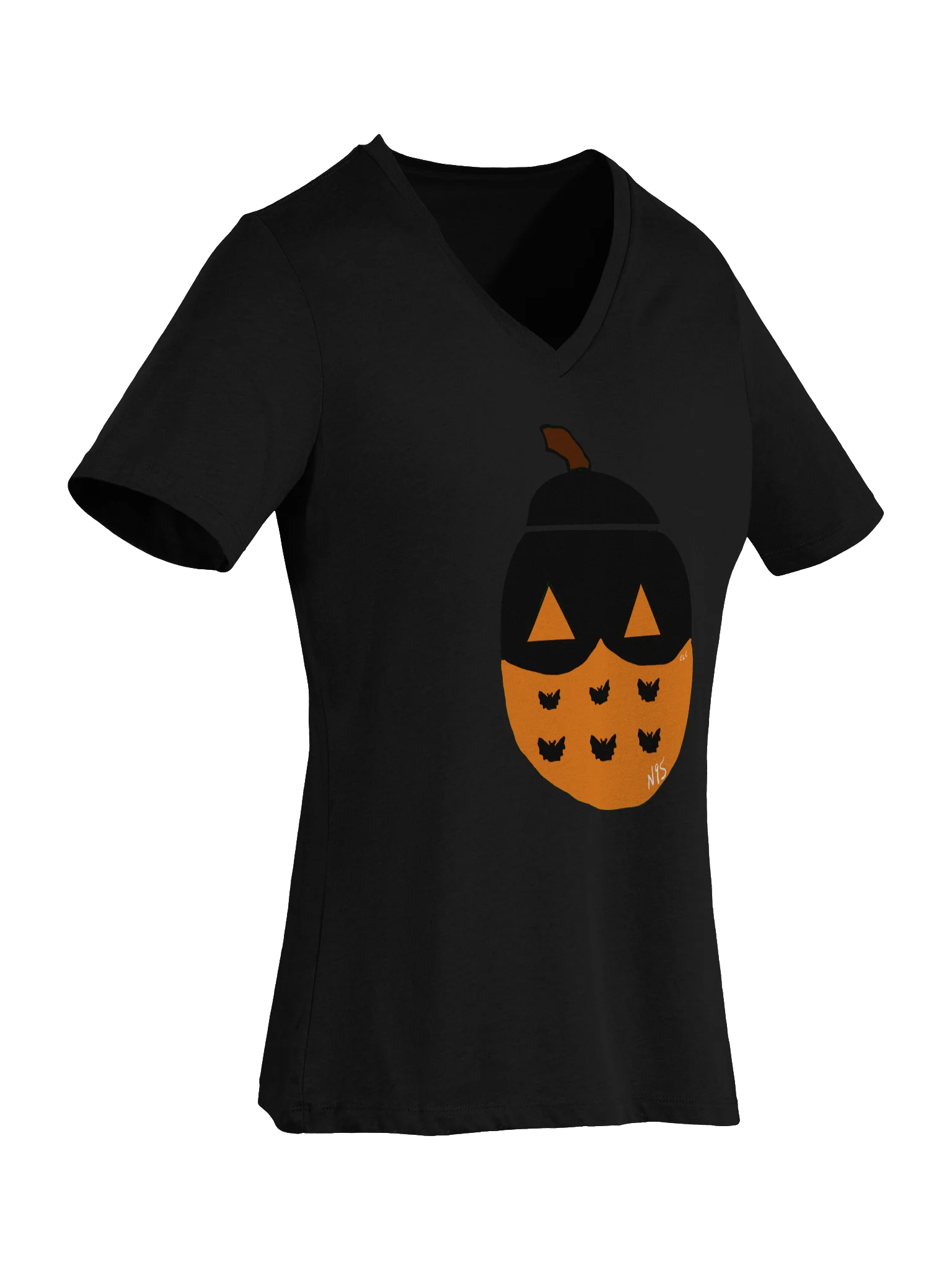 Mask-O-Lantern v-neck tee (orange mask) product image (7)