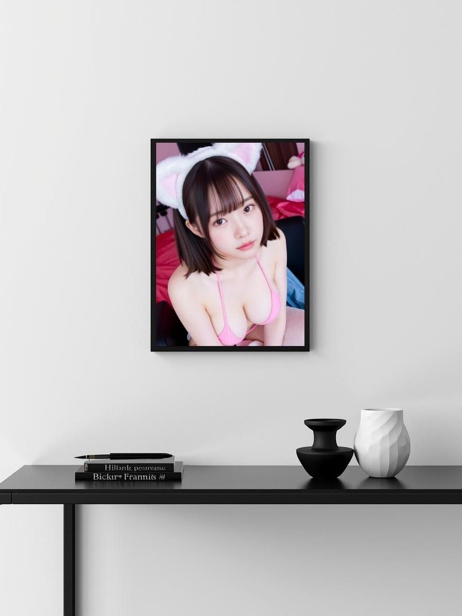 Kawaii Cat Ears Girl 8x10 Metal Wall Art – Pink Bikini Japanese Metal Poster product image (3)