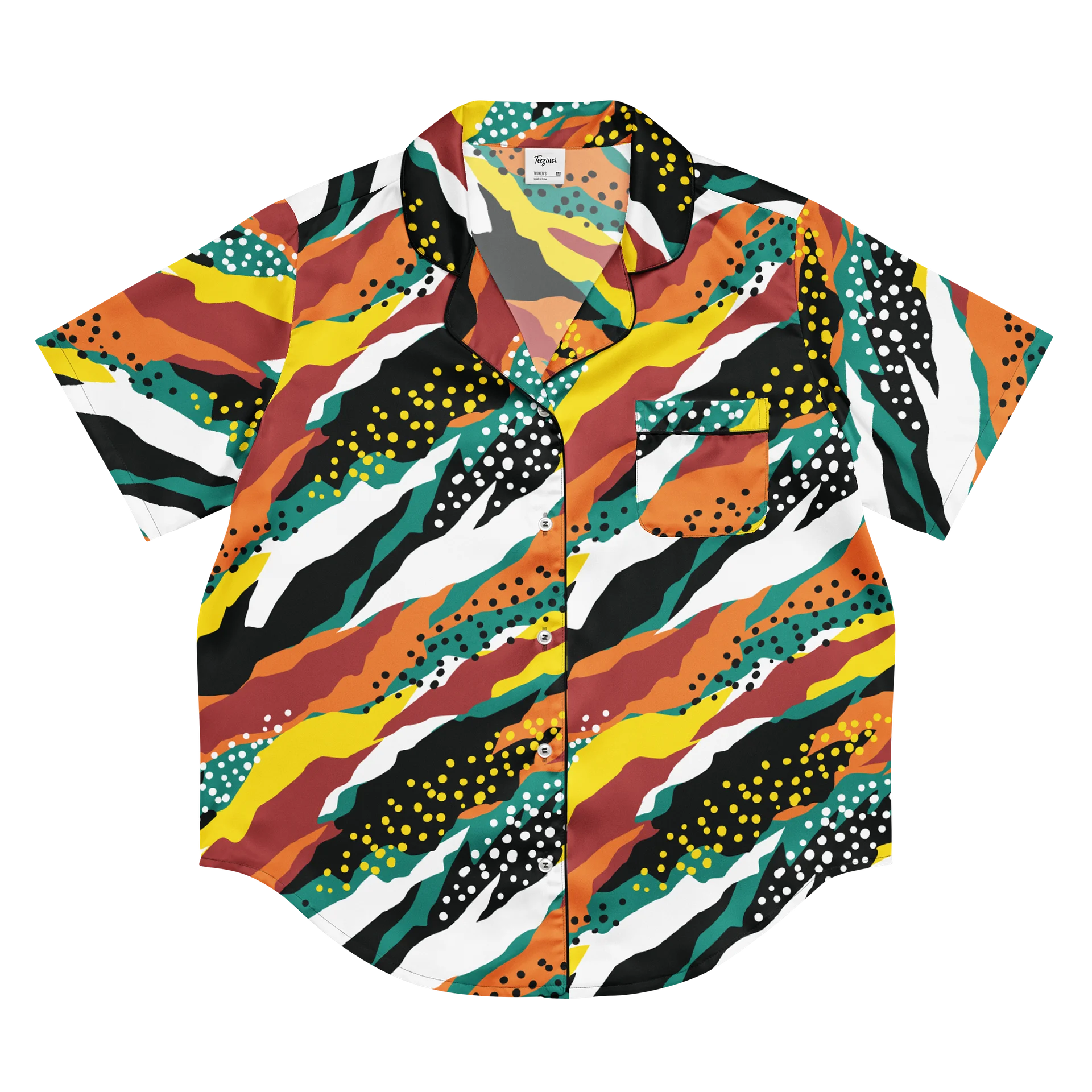 Terracotta & Teal Abstract Safari Pattern | Vibrant All-Over Print Women's Short Sleeve Pajama Top product image (4)