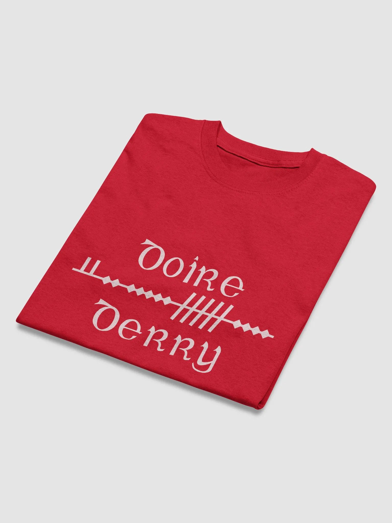 Derry/Doire Scholastic style Ogham red printed t-shirt product image (3)