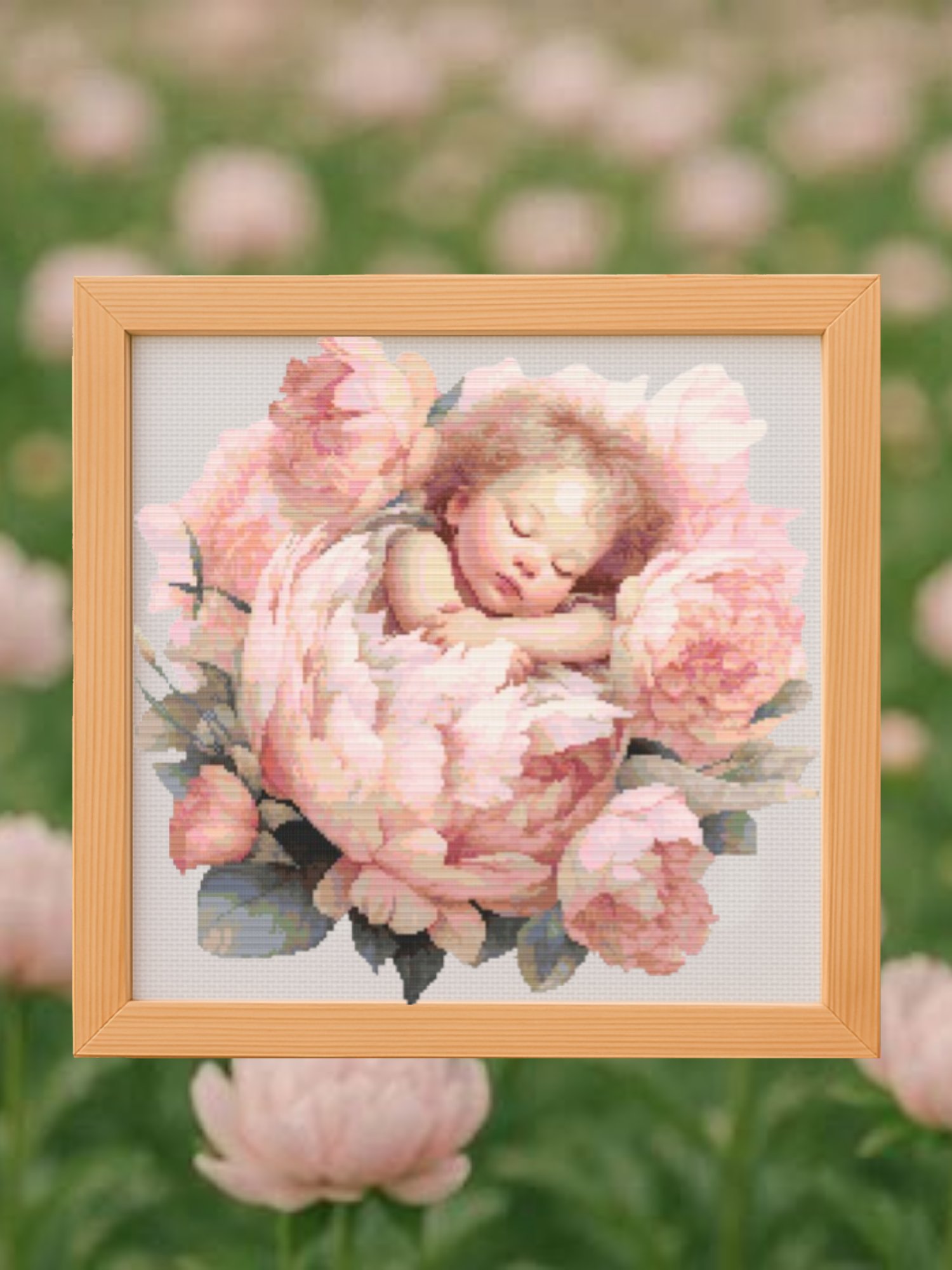 Baby Peony Angel Cross Stitch Pattern product image (1)