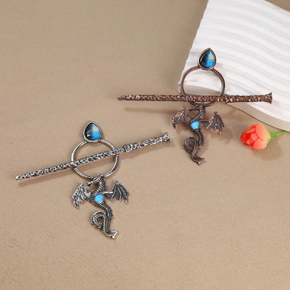 Viking Style Dragon Hair Pin with Labradorite and Moonstone product image (3)