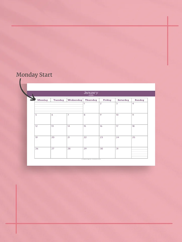 Understated Rainbow 2026 Calendar - Single Page per Month, Monday Start, Half Letter Size product image (2)