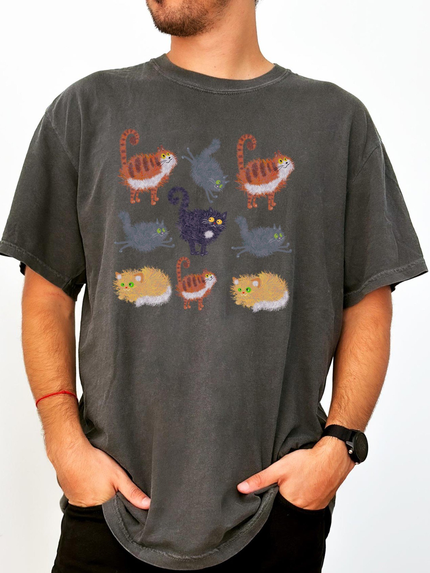 Funny Cat Pattern T-Shirt – Relaxed Fit Heavyweight Unisex Cotton T-Shirt product image (41)