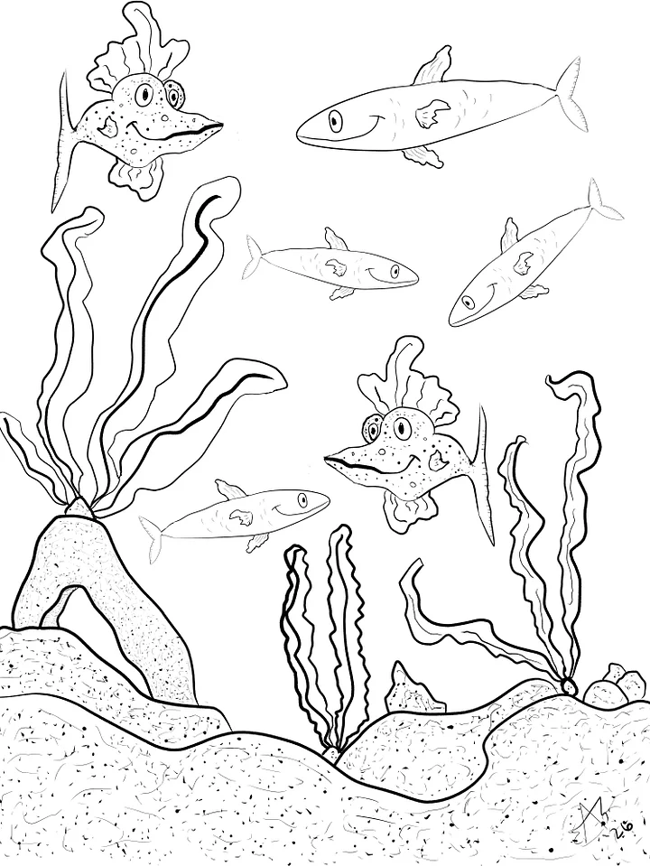TSStechAngel's World - Fish School Coloring Page product image (1)