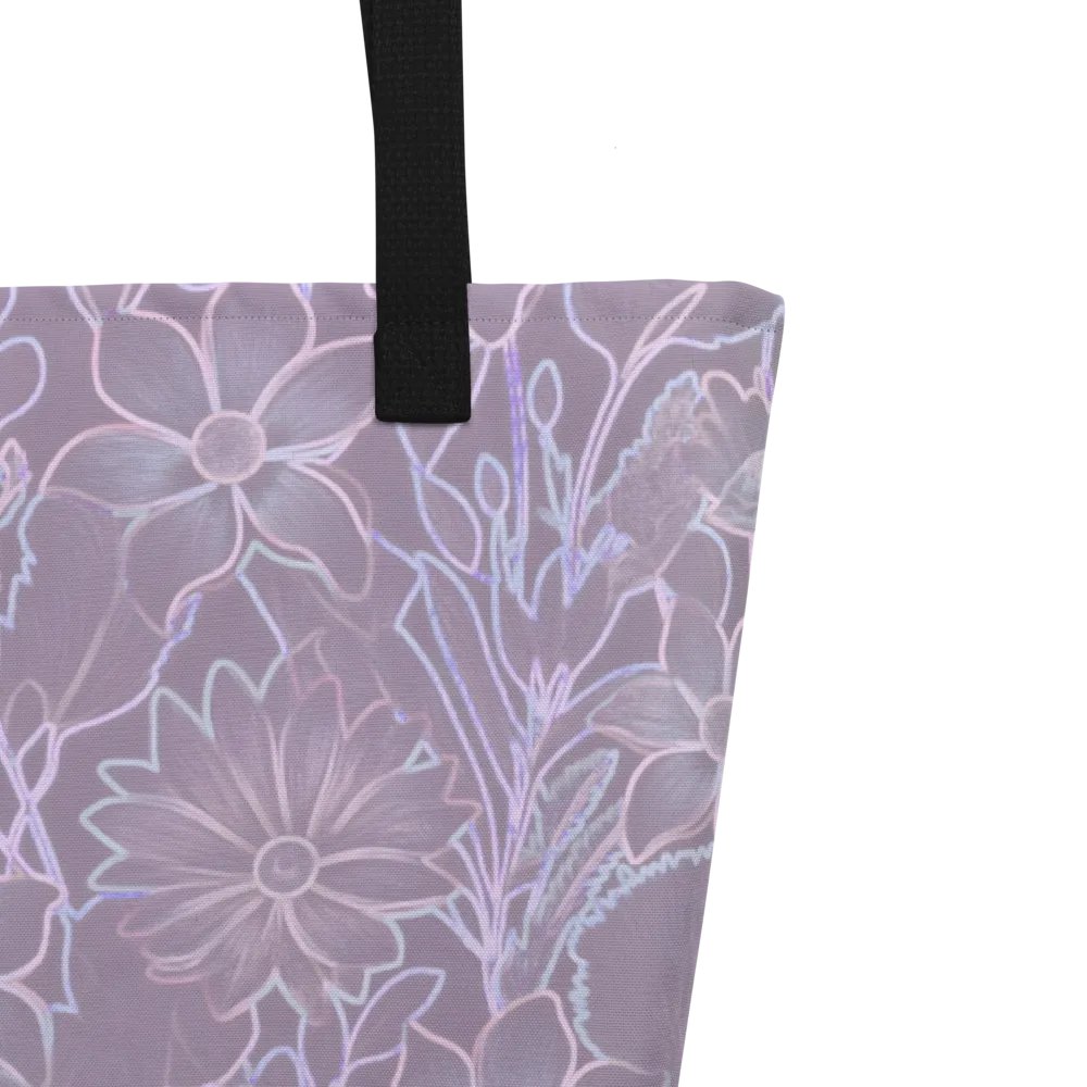 Line art Gray and White Floral/All-Over Print Large Tote Bag w/ Pocket by Sublicolor product image (2)