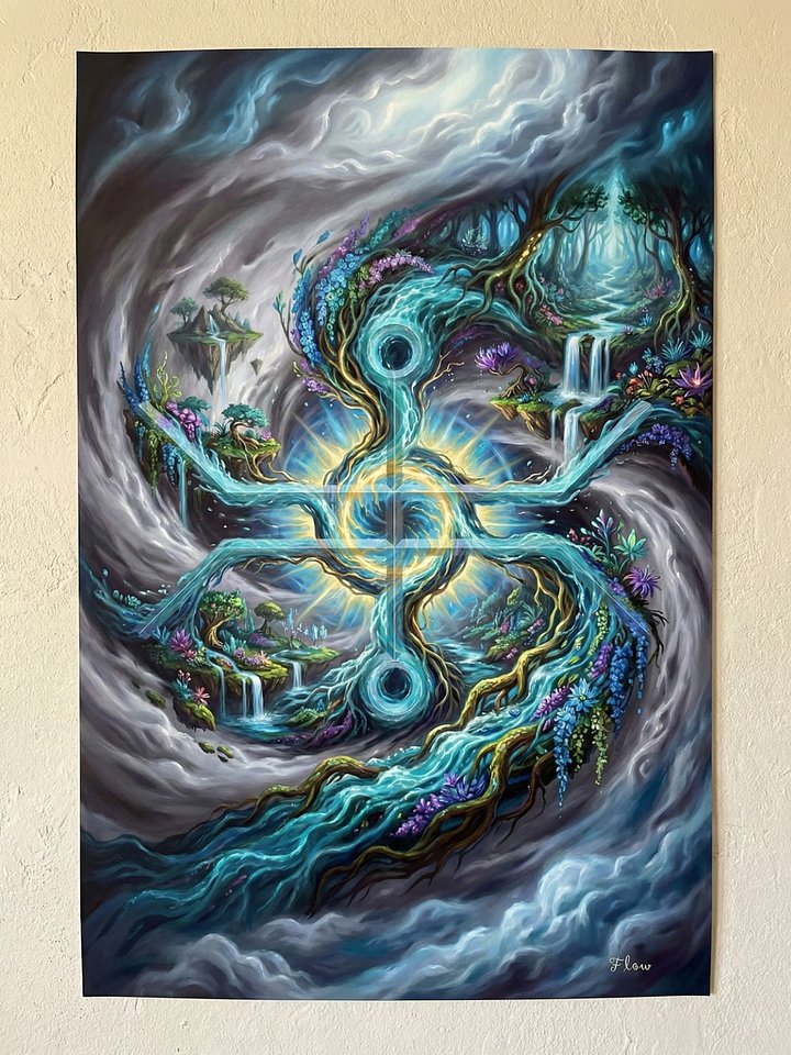 Flow | Sacred Circuits Glyph #8 – Surreal Aquatic Vortex Art - Vertical Poster product image (1)