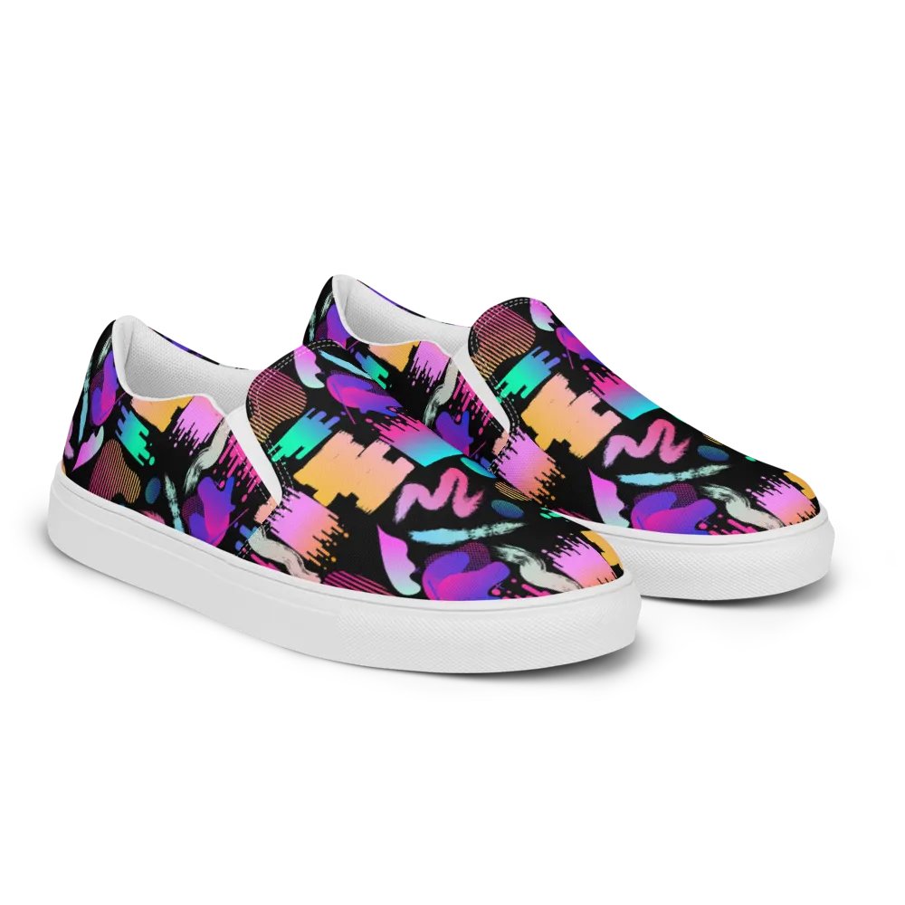 90's Pattern Womens Canvas Slip-On Shoes | Retro Pattern Shoes product image (6)