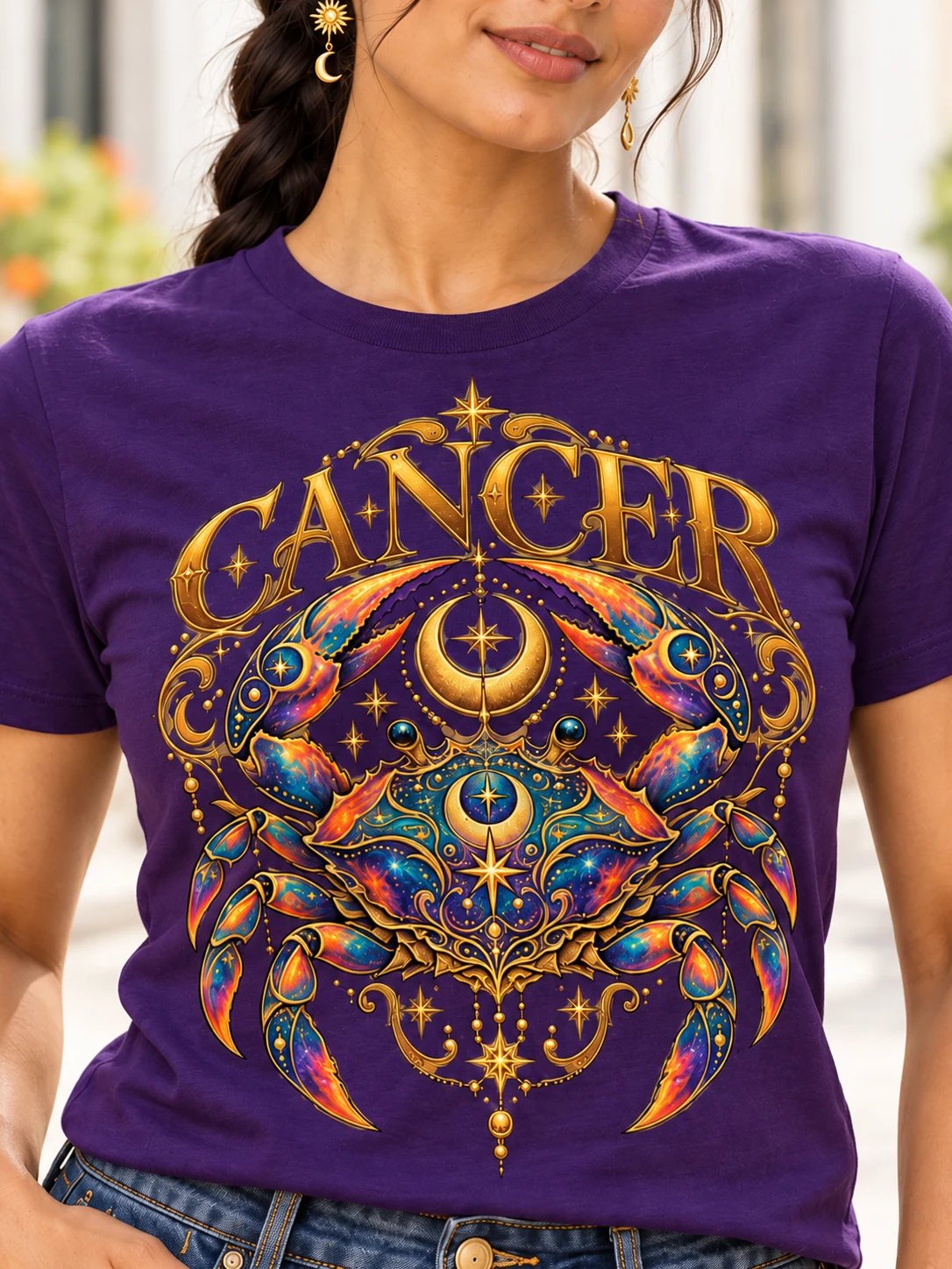 Cancer Zodiac T-Shirt With Celestial Crab and Moons product image (1)
