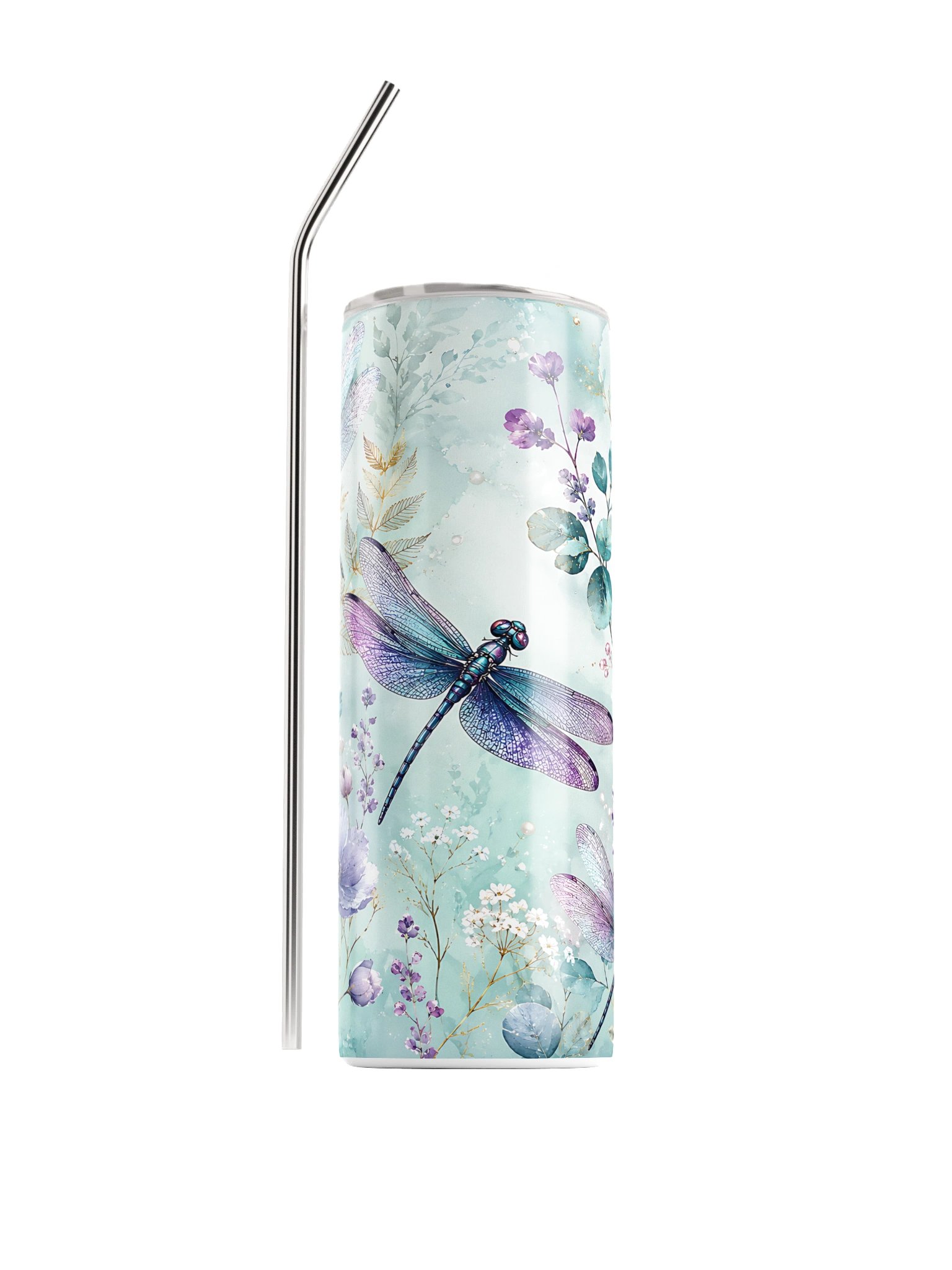 Dragonfly Garden Tumbler | Floral Watercolor Cup product image (1)