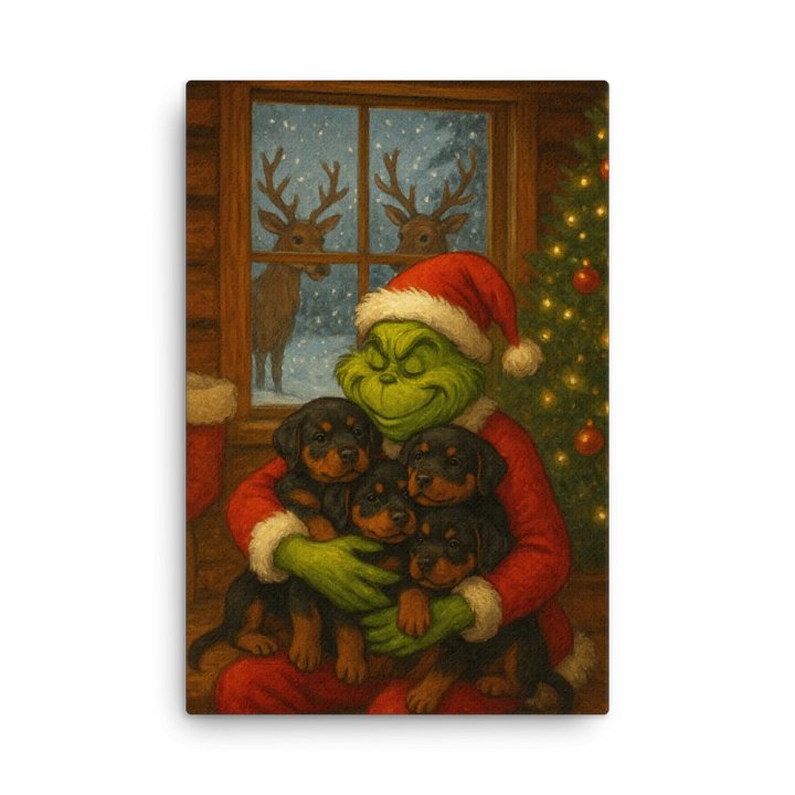 Grinch & Rottweiler puppies Canvas Wall Art product image (3)